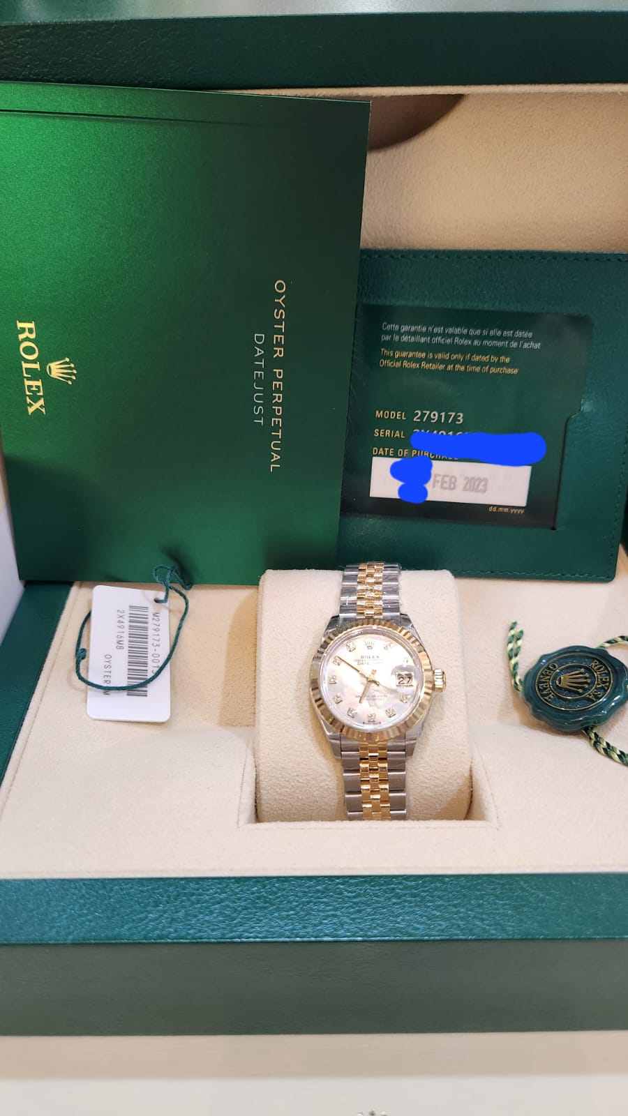 ROLEX LADY DATEJUST 28MM TWOTONE YELLOWGOLD MOP DIAMOND DIAL (2023)