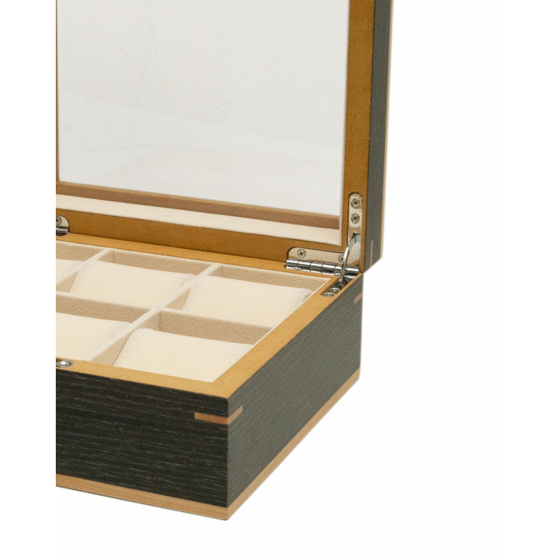 CLIPPERTON 6 WATCH BOX IN GREY WOOD WITH GLASS LID