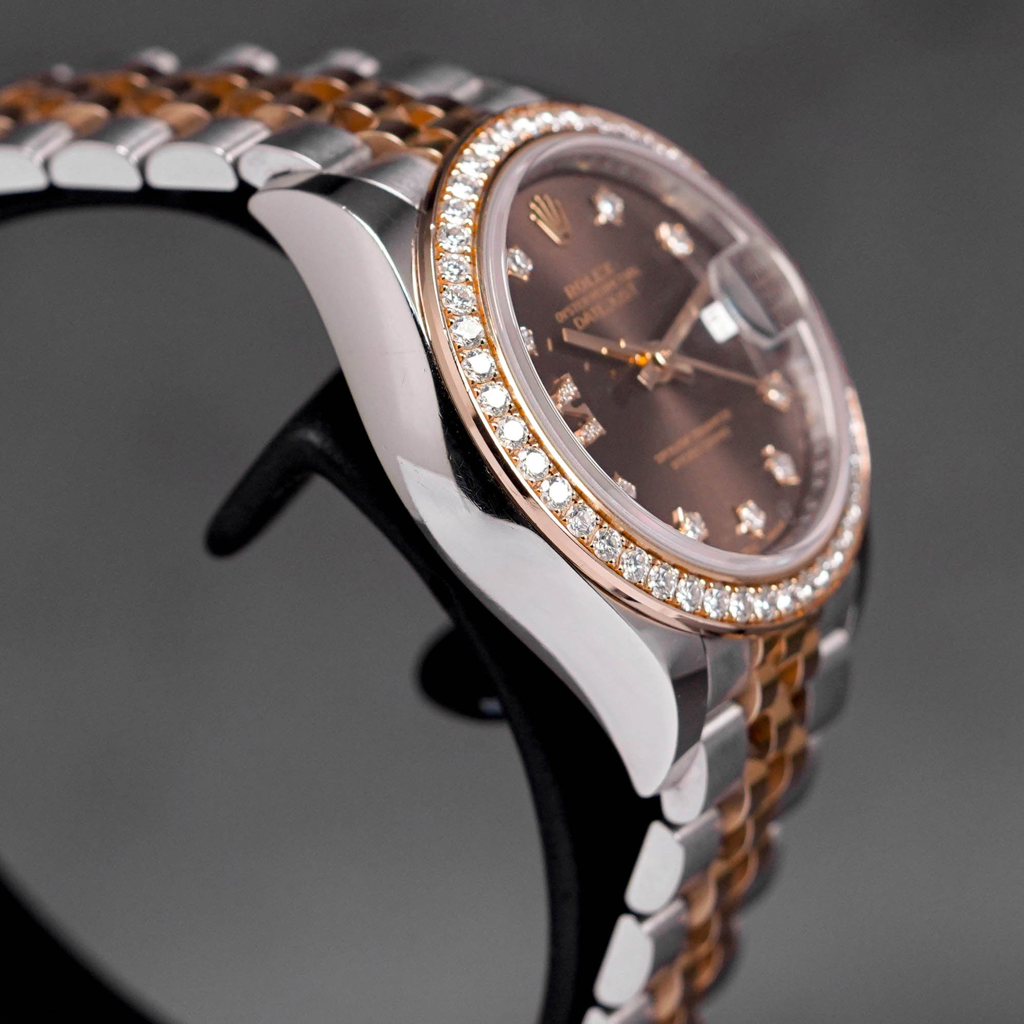 DATEJUST 28MM TWOTONE ROSEGOLD CHOCO DIAMOND RING DIAMOND DIAL (2017)