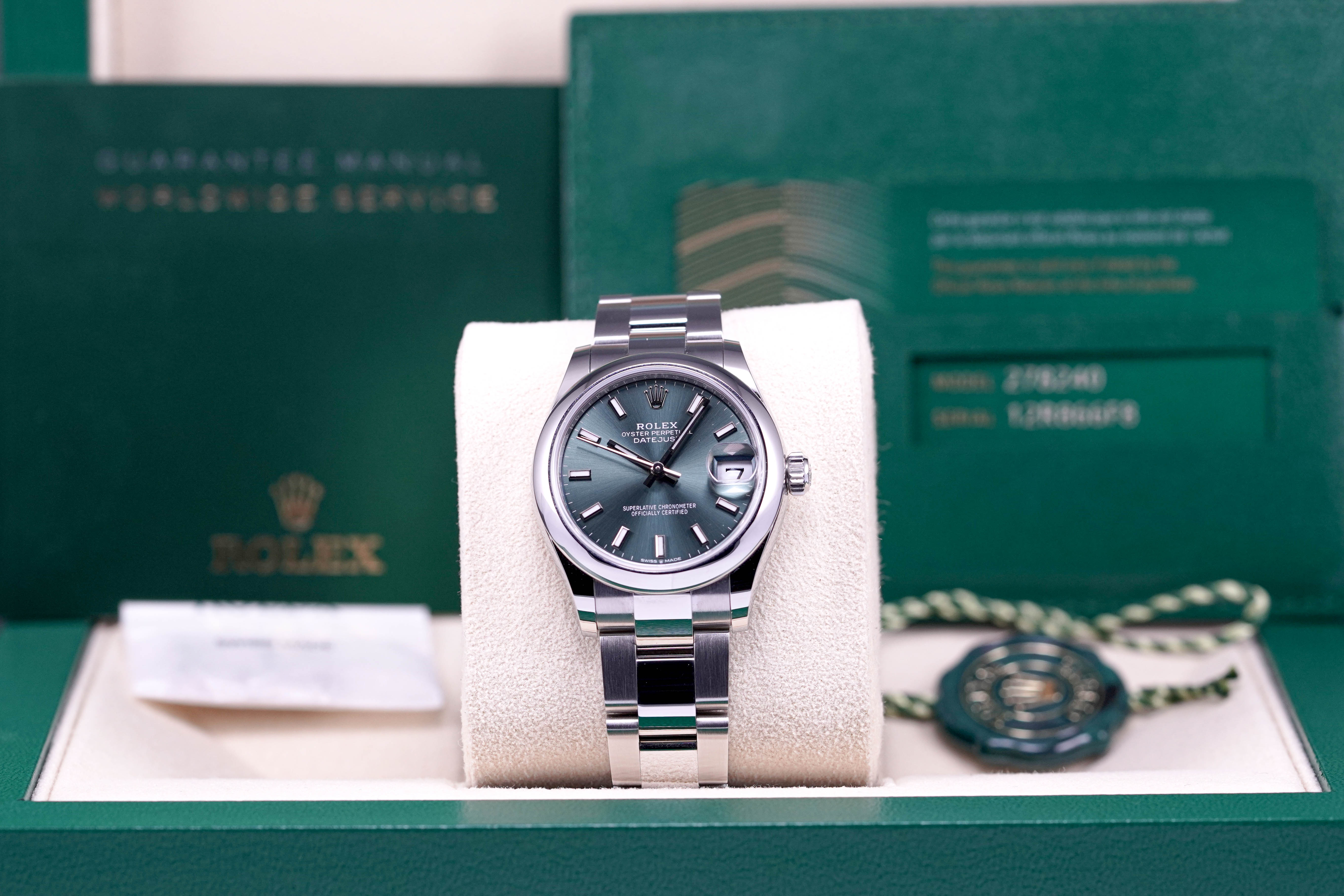 DATEJUST 31MM OYSTER DOMED BEZEL MINT GREEN DIAL (2022)