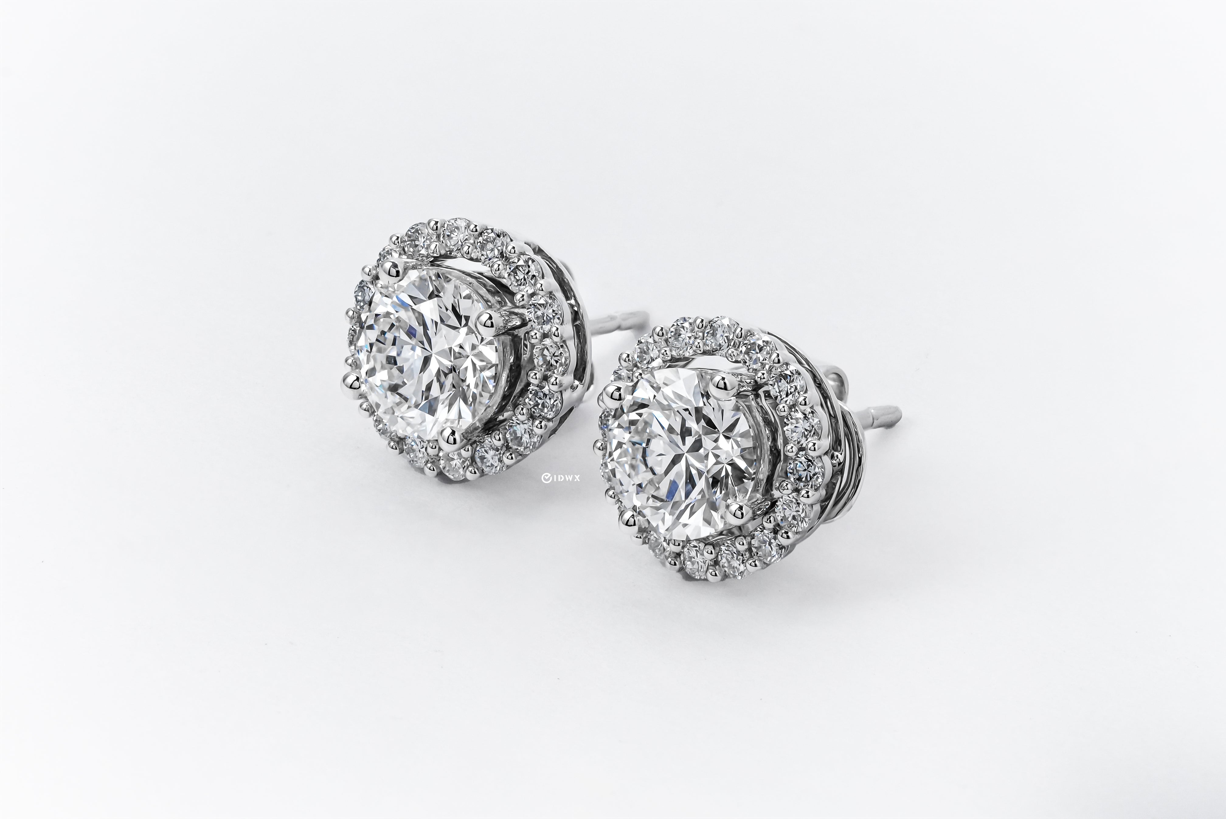 1CT ROUND BRILLIANT HALO STUD EARRINGS