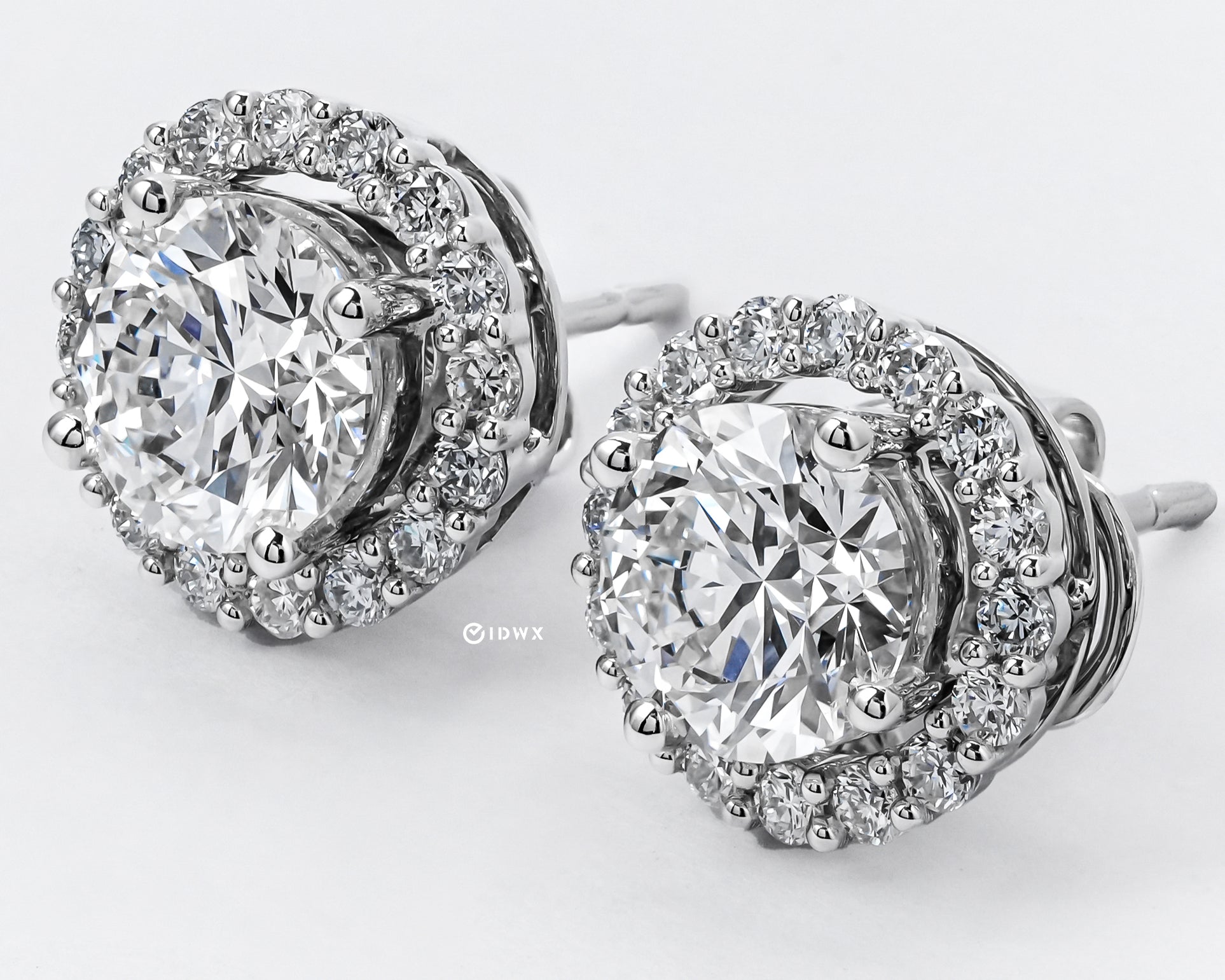 1CT ROUND BRILLIANT HALO STUD EARRINGS