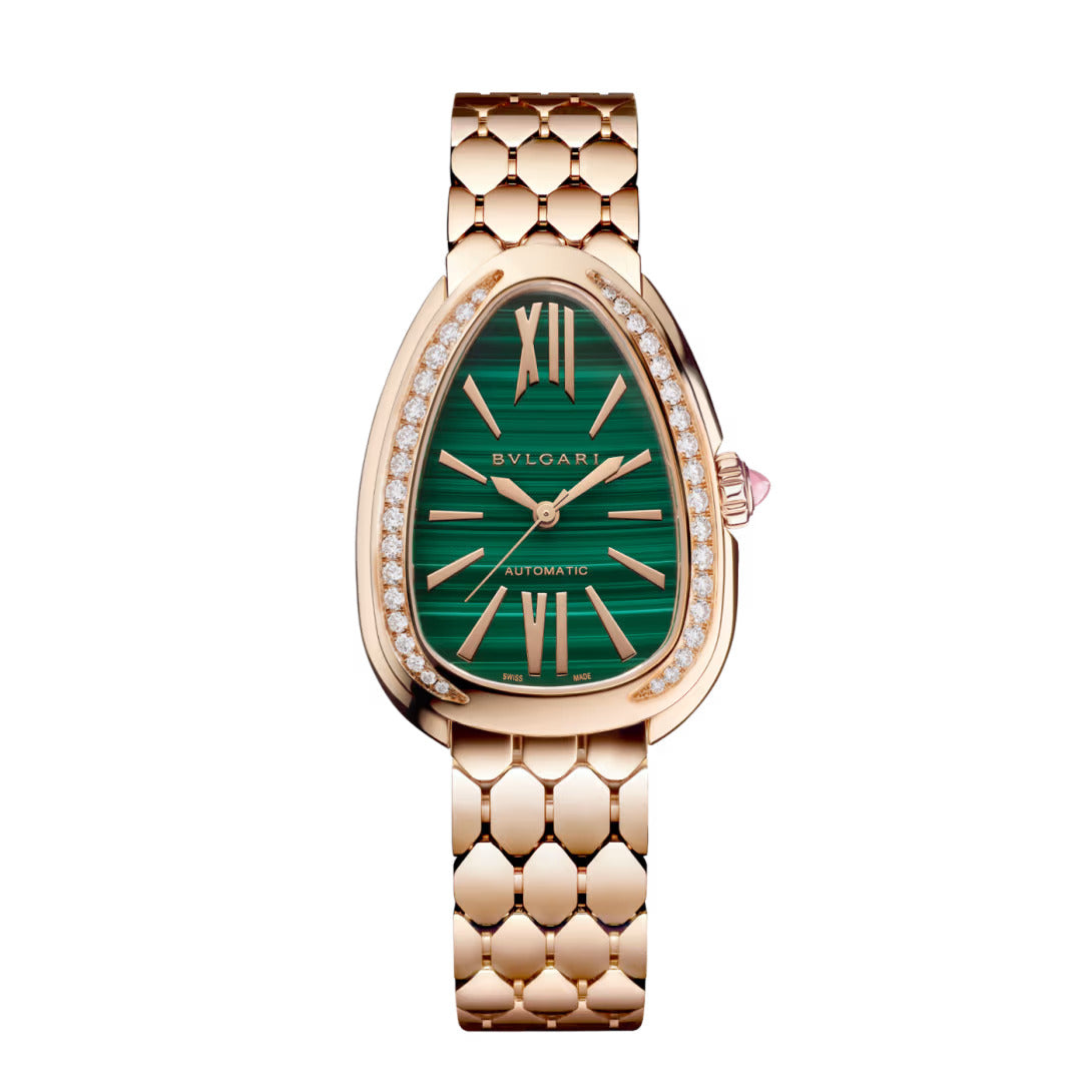 SERPENTI SEDUTTORI ROSEGOLD GREEN MALACHITE DIAL DIAMOND BEZEL