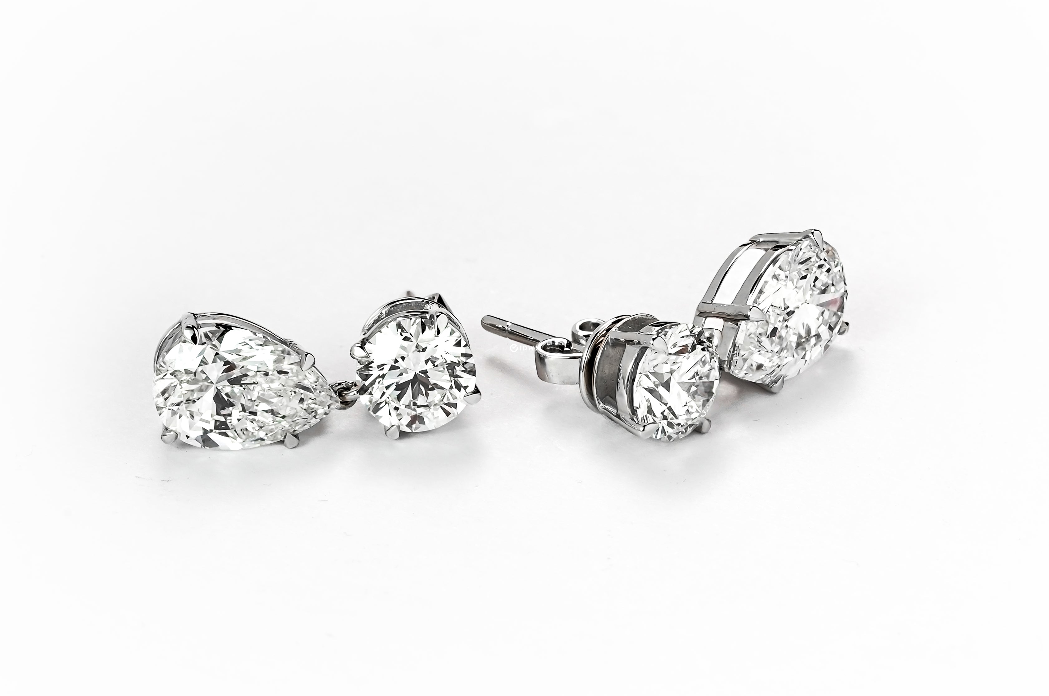 1CT ROUND & 2CT PEAR BRILLIANT DOUBLE STUD DROP EARRINGS