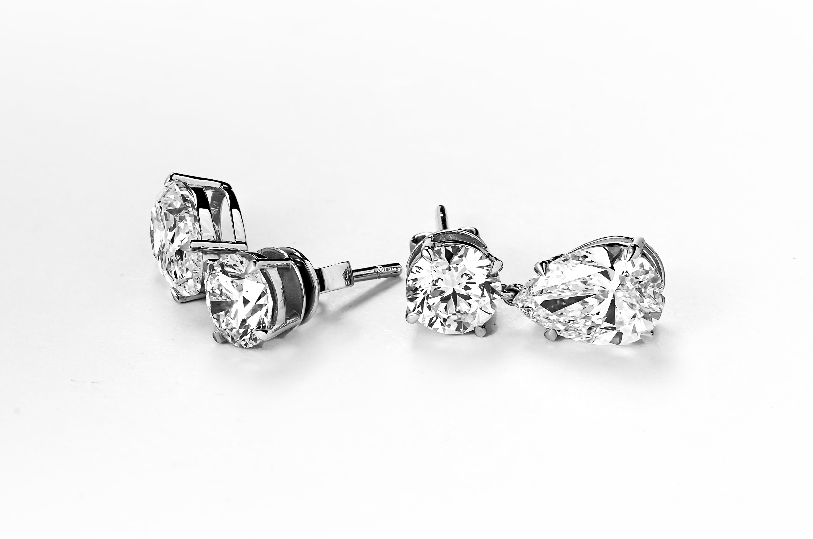 1CT ROUND & 2CT PEAR BRILLIANT DOUBLE STUD DROP EARRINGS