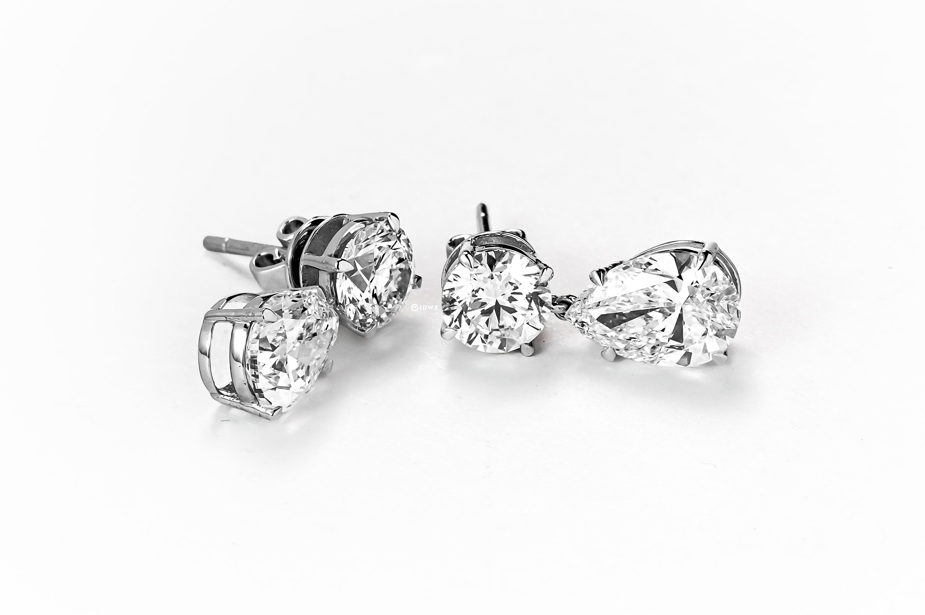 1CT ROUND & 2CT PEAR BRILLIANT DOUBLE STUD DROP EARRINGS