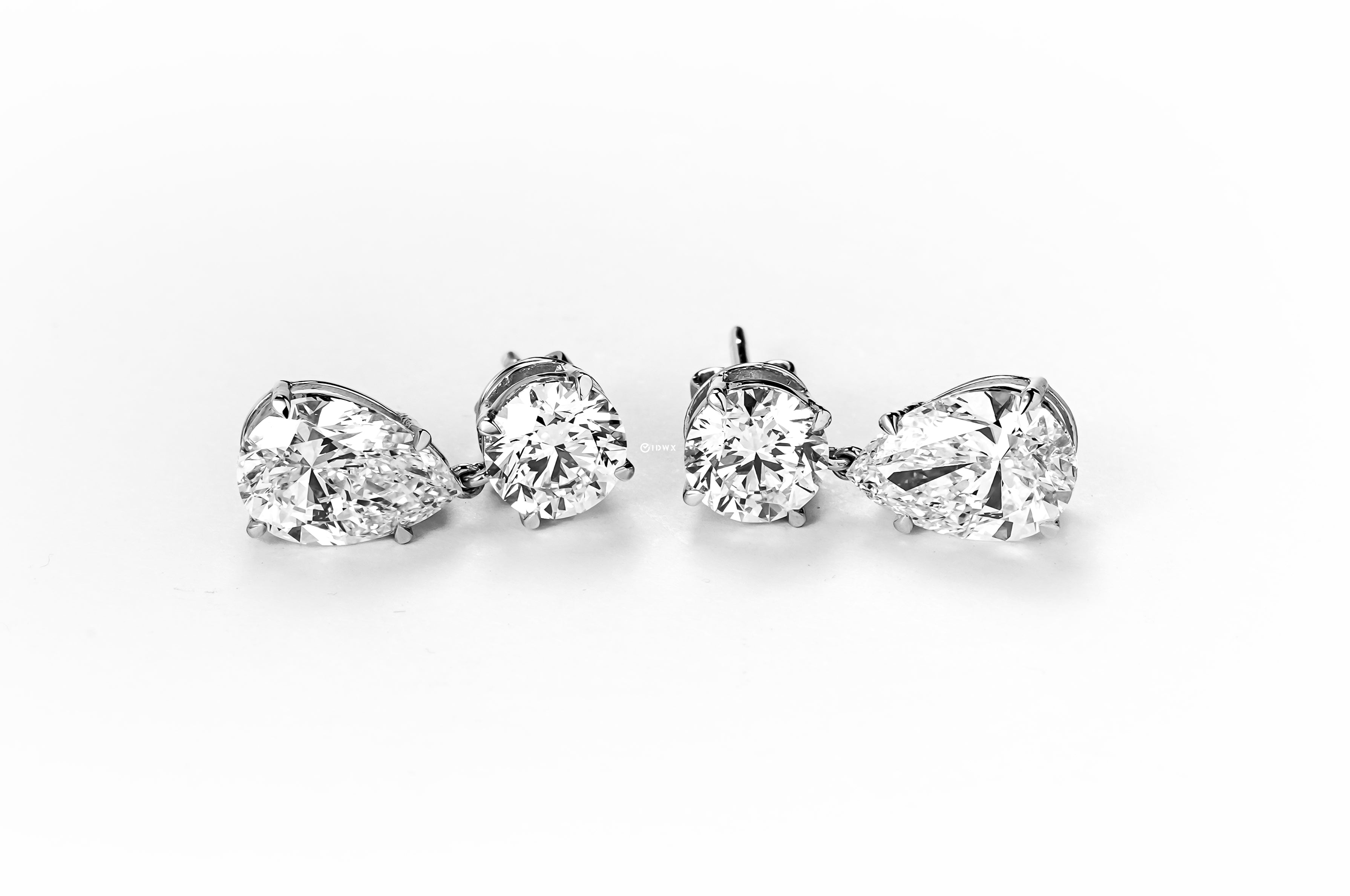 1CT ROUND & 2CT PEAR BRILLIANT DOUBLE STUD DROP EARRINGS