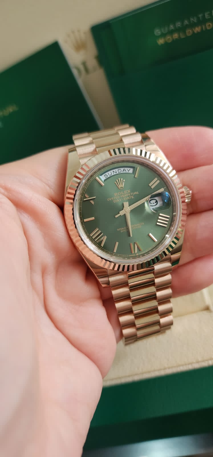 Green Dial Rolex Datejust Day Date DAYDATE ROSEGOLD OLIVE GREEN