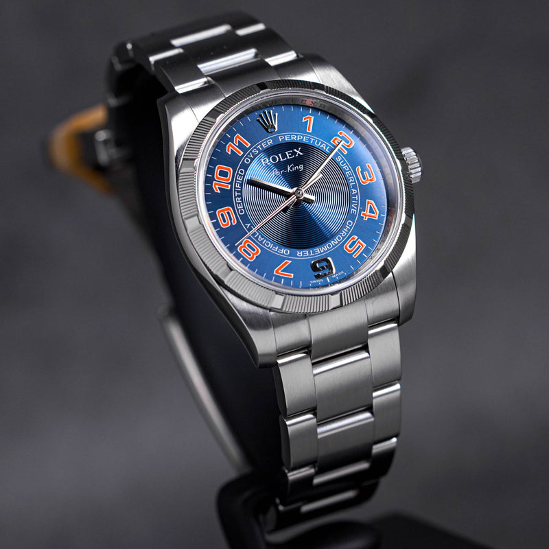 AIR KING 34MM ENGINE-TURNED BEZEL BLUE ARABIC DIAL (WATCH ONLY-CIRCA 2008)