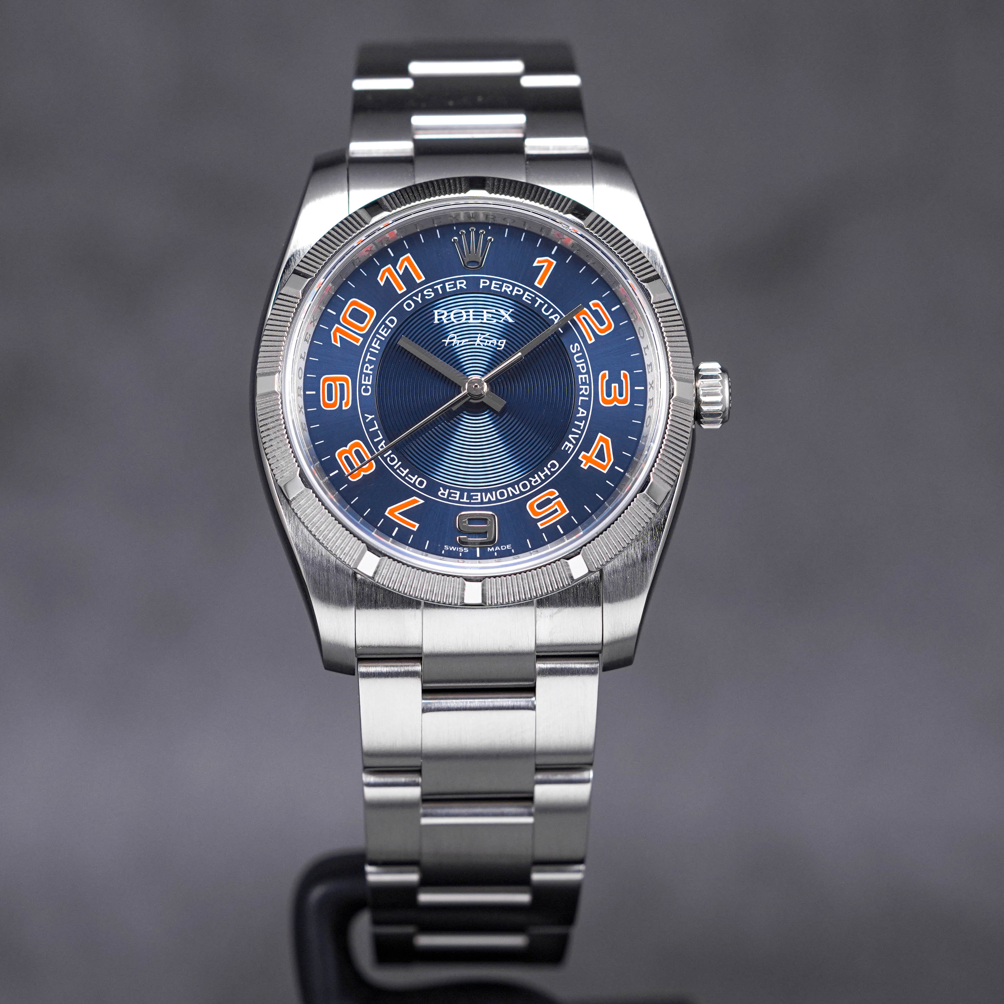 AIR KING 34MM ENGINE-TURNED BEZEL BLUE ARABIC DIAL (WATCH ONLY-CIRCA 2008)