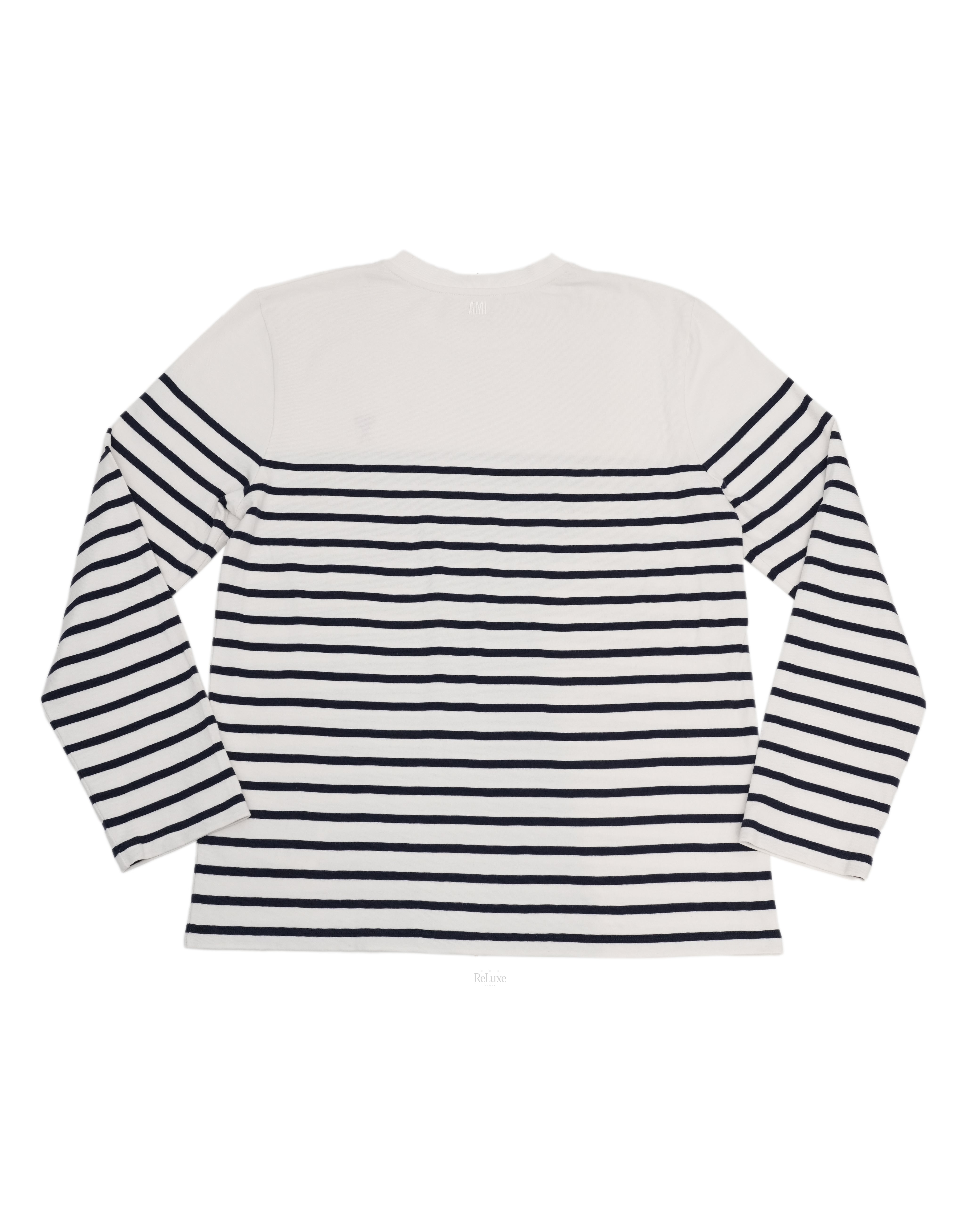 AMI ALEXANDRE MATTIUSSI T-SHIRT WHITE X NAVY LONG SLEEVES