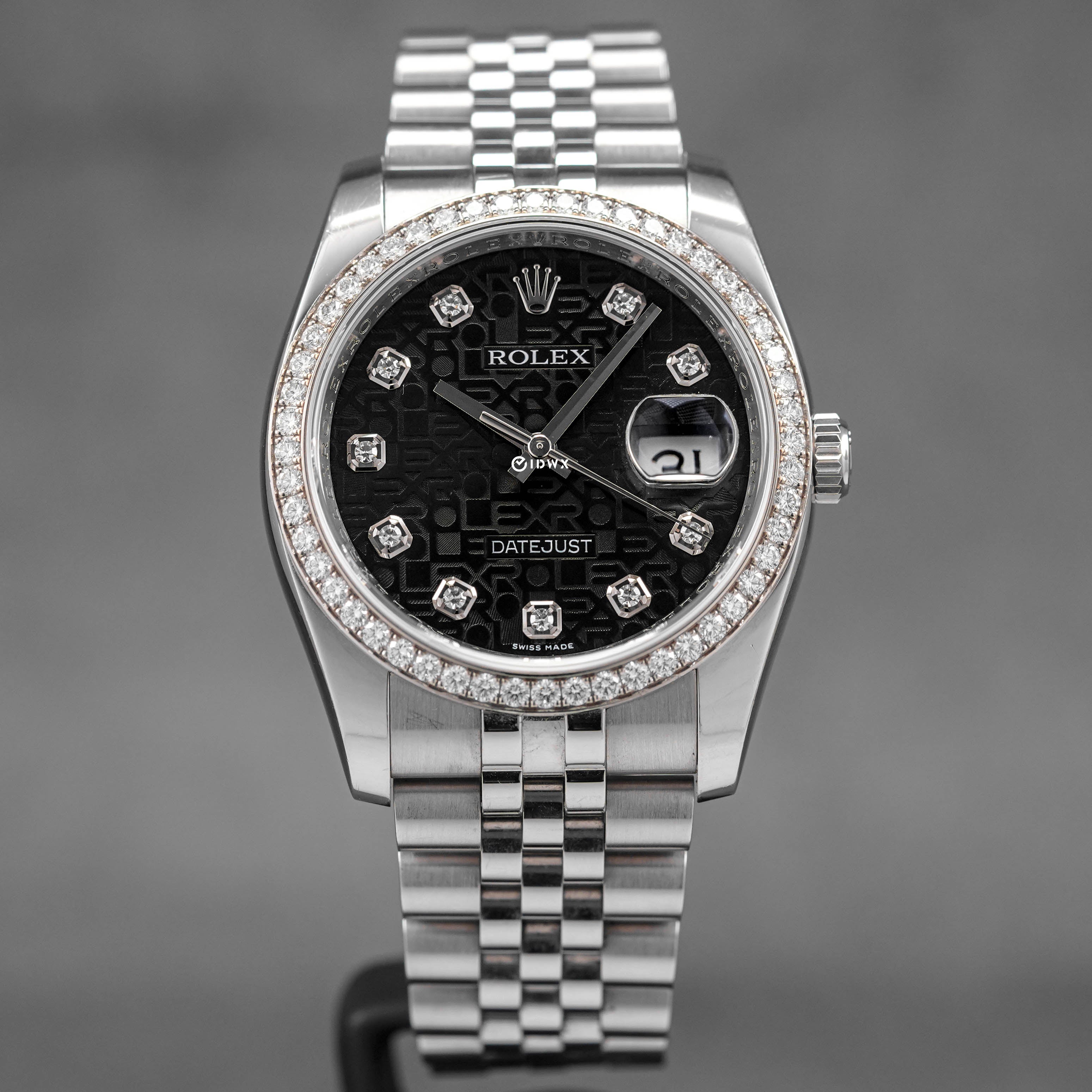 ROLEX DATEJUST 36MM BLACK COMPUTERIZED DIAMOND DIAL DIAMOND BEZEL
