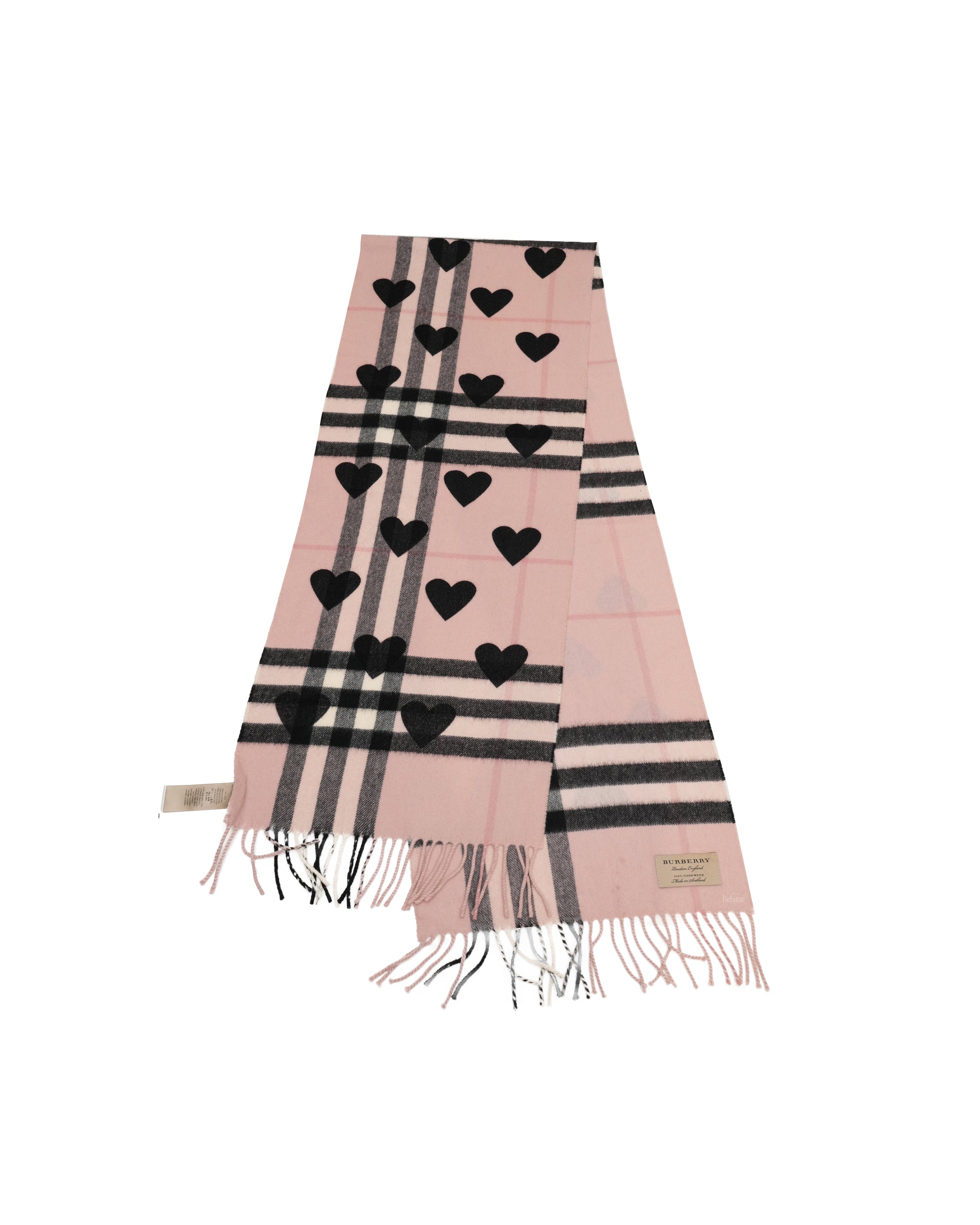 BURBERRY CASHMERE GIANT HEART FRINGE SCARF IN PINK IDWX