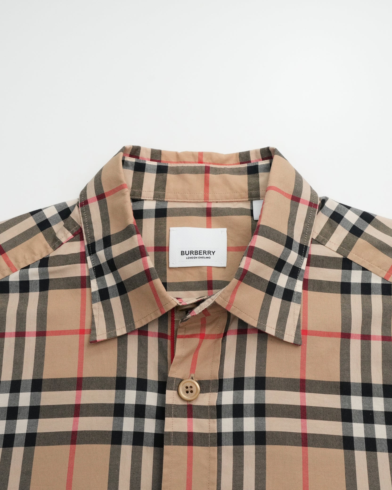 COTTON CHECKED SHIRT S BEIGE