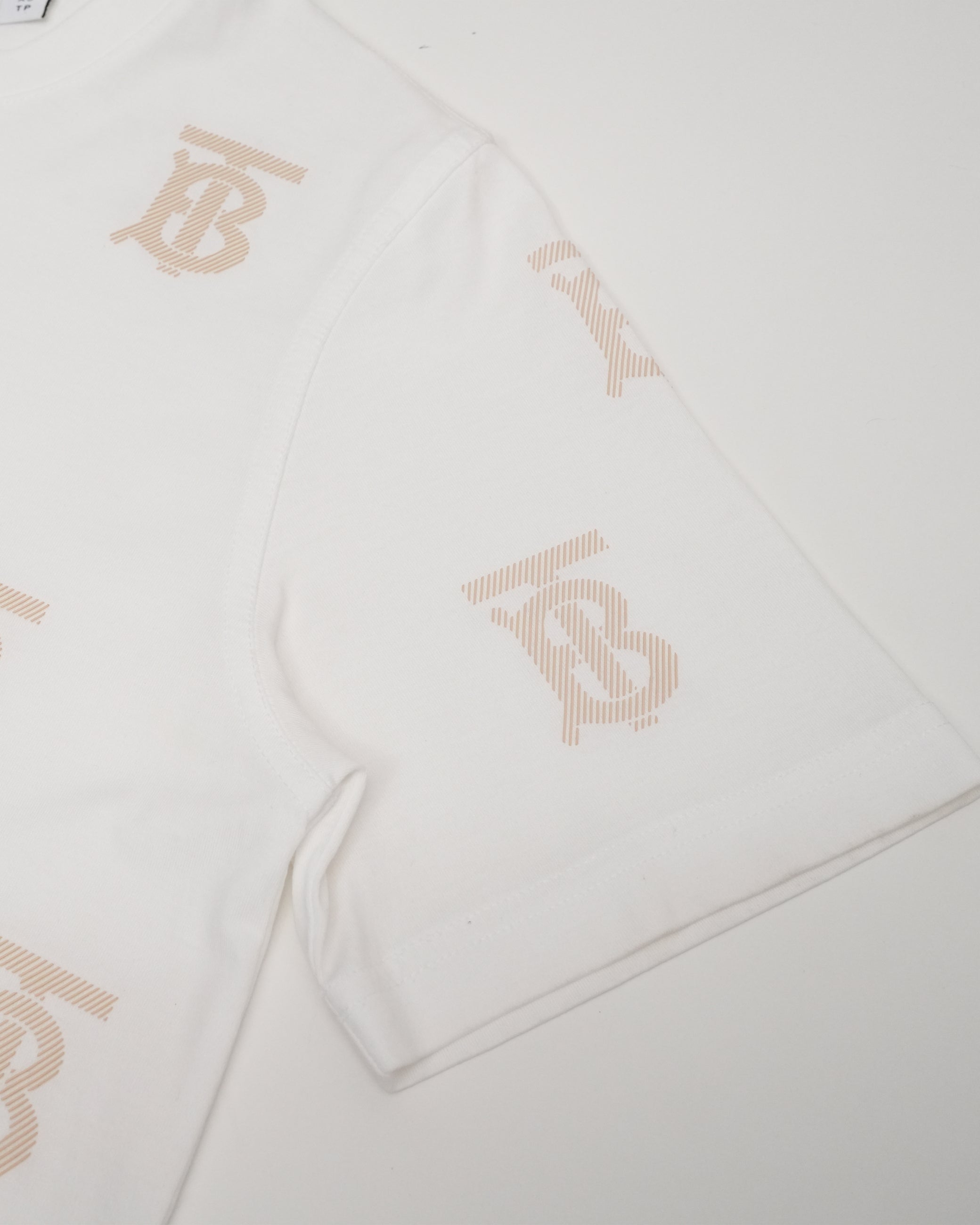 BURBERRY TB LOGO WHITE x BEIGE MONOGRAM T-SHIRT - SIZE XS - IDWX