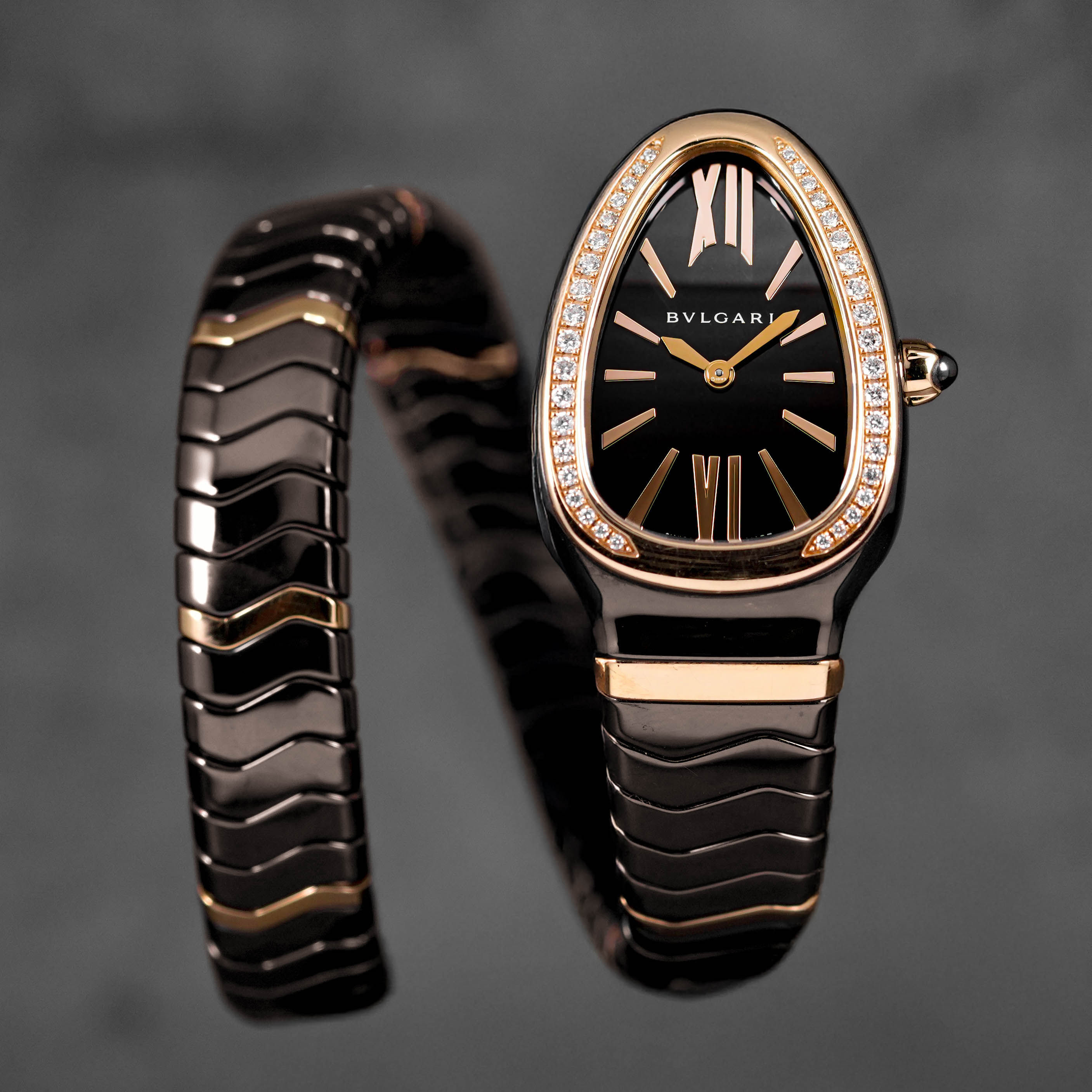 BVLGARI SERPENTI SPIGA CERAMIC ROSEGOLD DIAMOND BEZEL (2019) IDWX