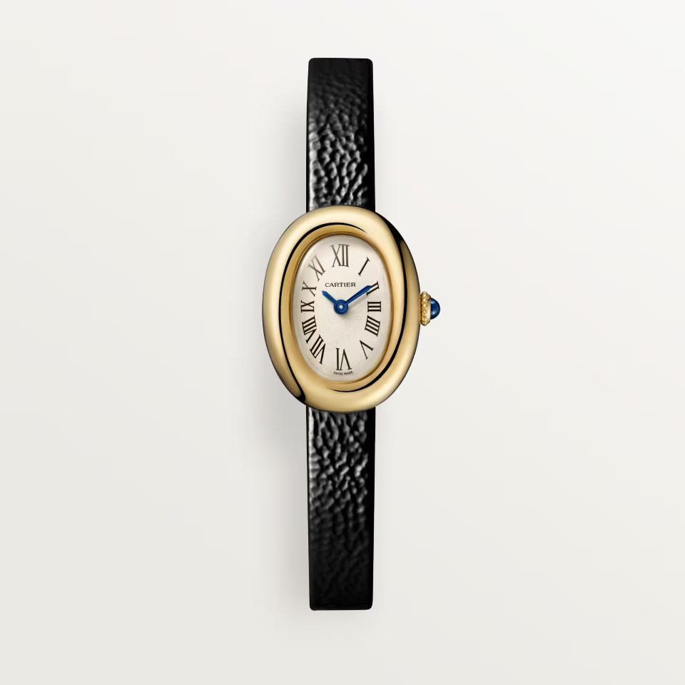 BAIGNOIRE MINI MODEL YELLOWGOLD SILVER DIAL LEATHER STRAP (2026)