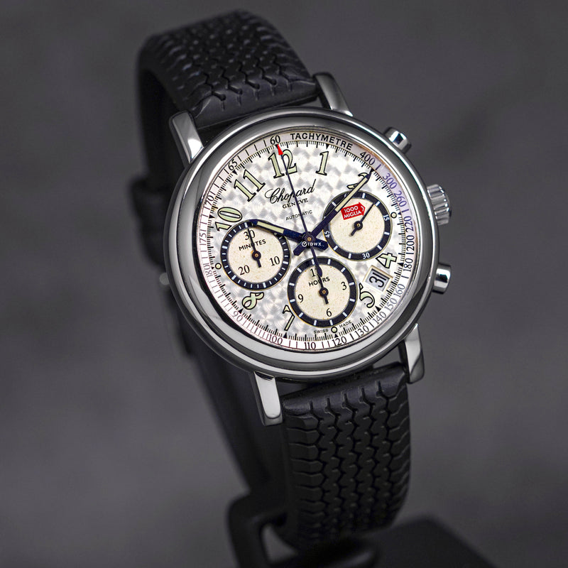 MILLE MIGLIA STEEL CHRONOGRAPH SILVER DIAL RUBBER STRAP (WATCH & SERVICE PAPER)