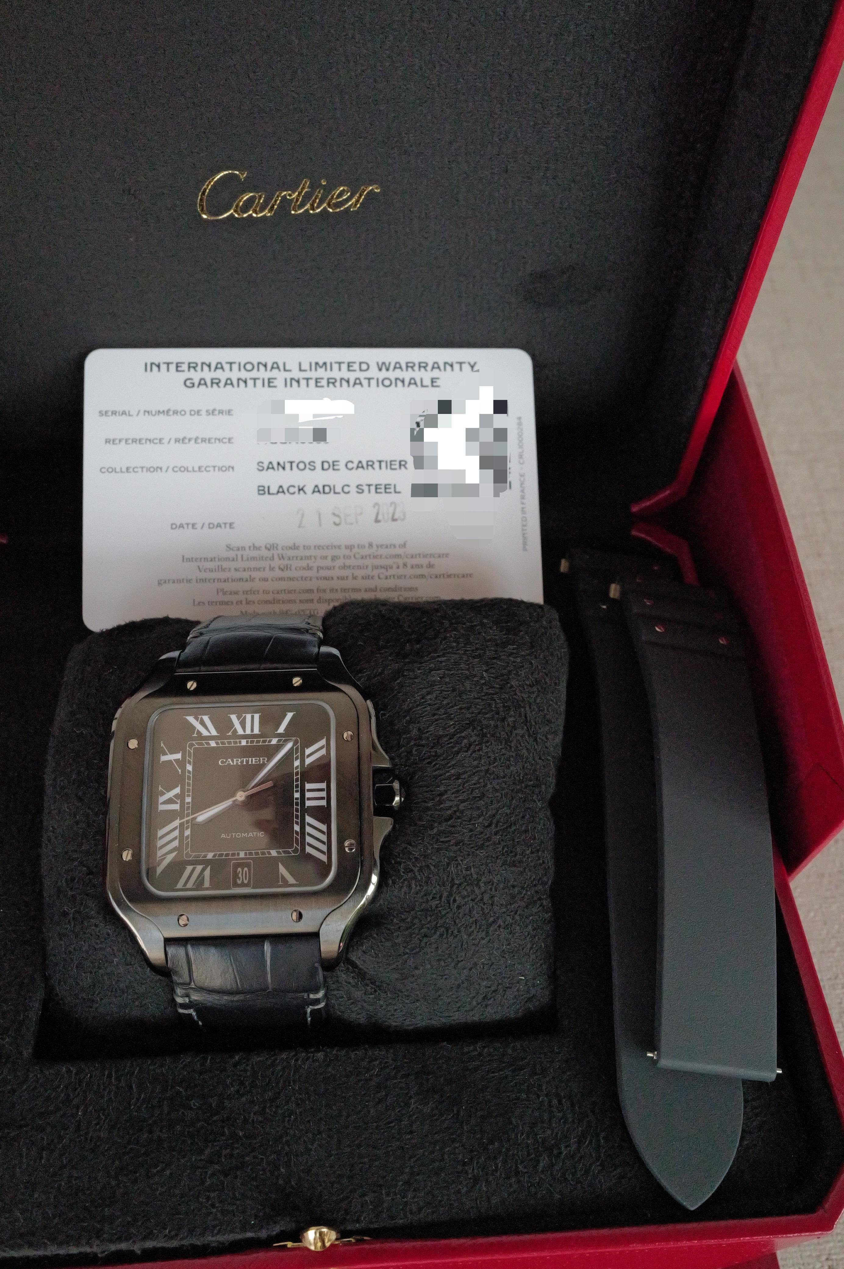 CARTIER SANTOS DE CARTIER AUTOMATIC LARGE BLACK LEATHER STRAP