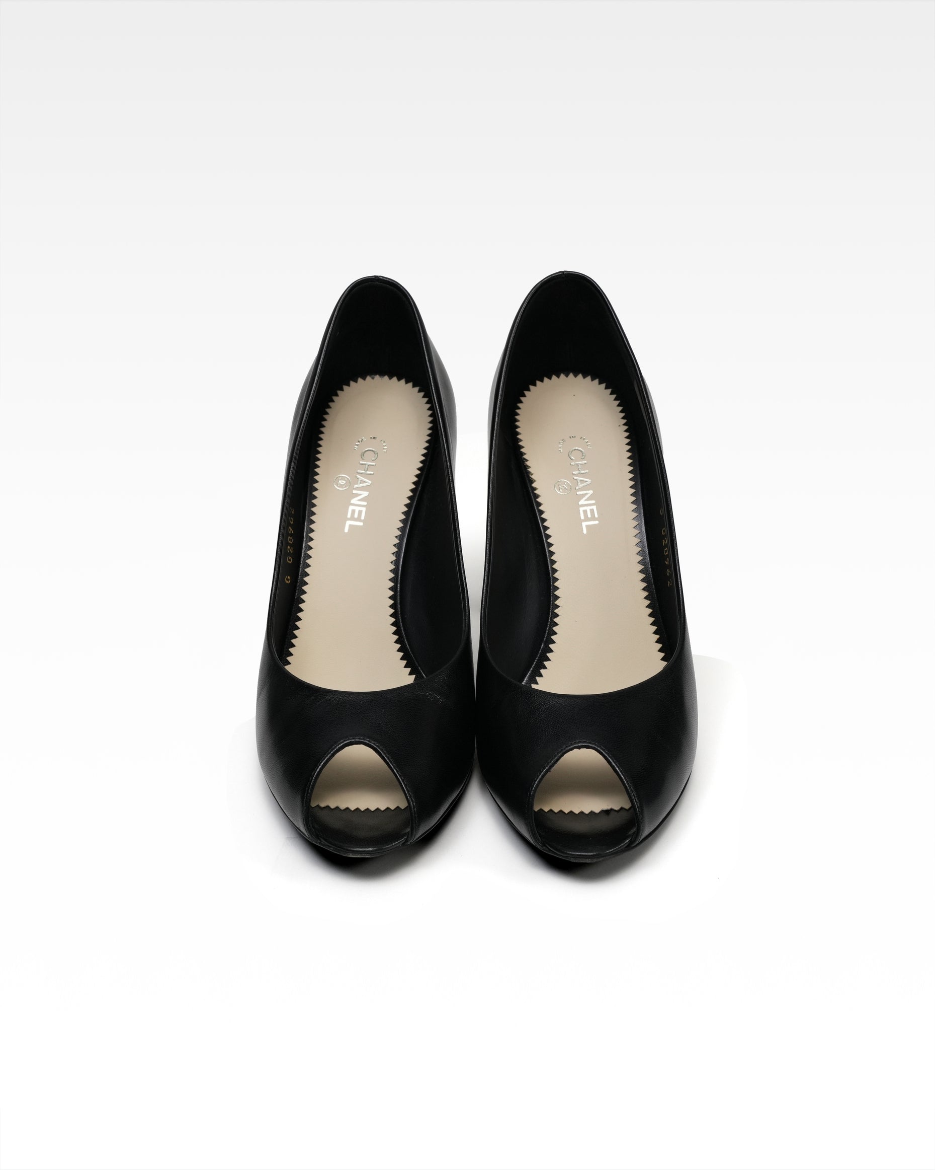 CHANEL COCO MARK 13P LEATHER OPEN-TOE PUMPS LADIES BLACK - IDWX