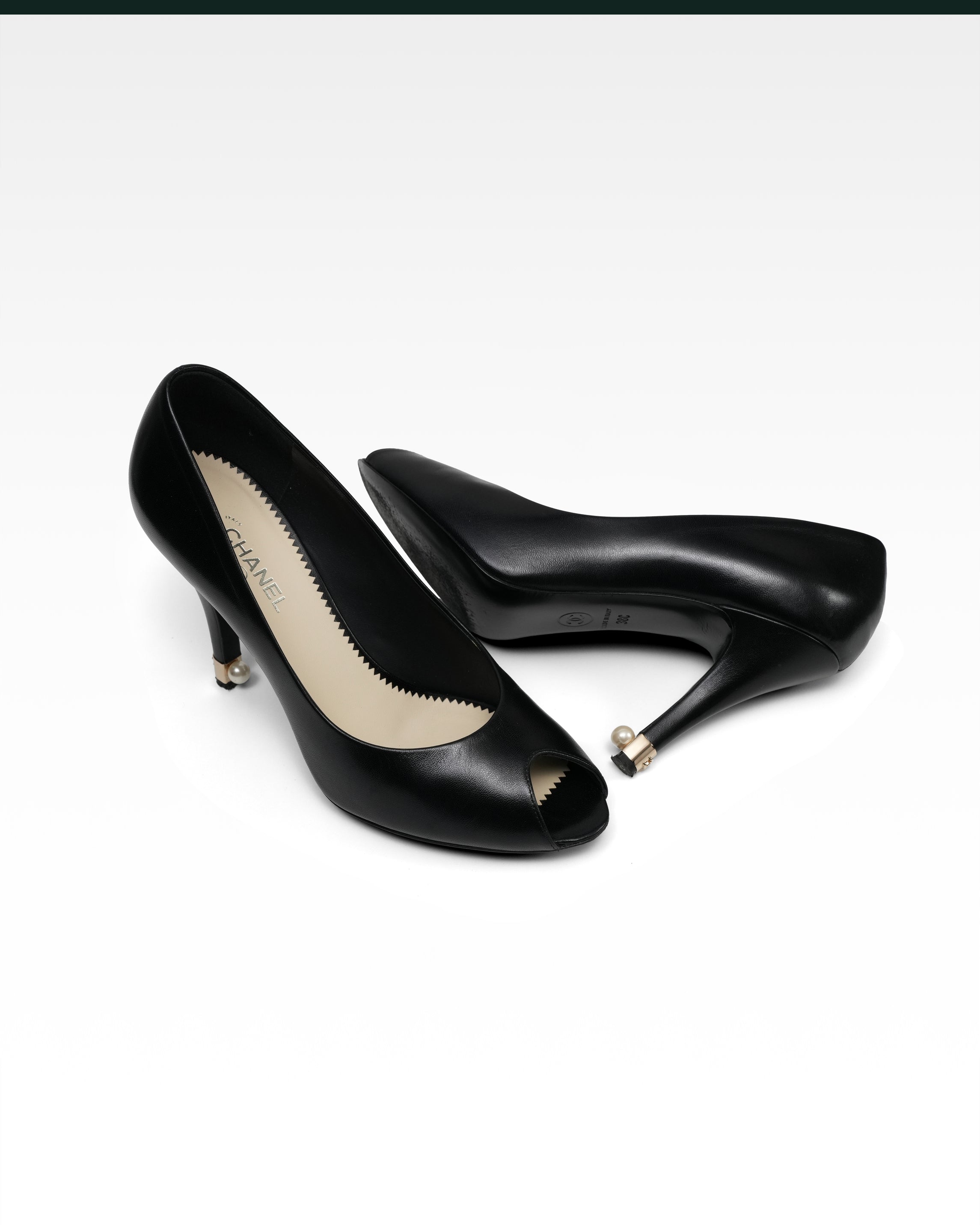 CHANEL COCO MARK 13P LEATHER OPEN-TOE PUMPS LADIES BLACK - IDWX