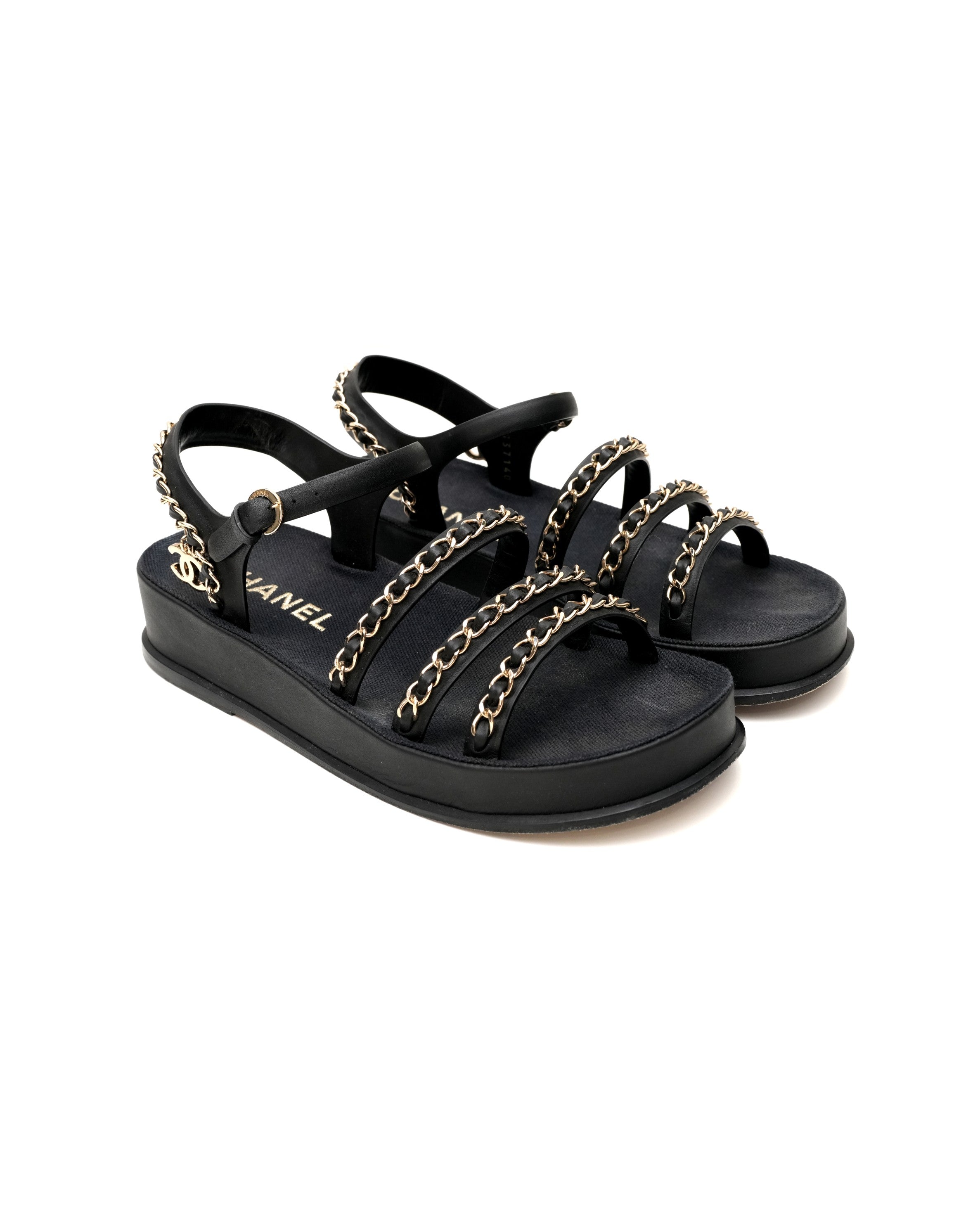 COCO LOGO SANDALS BLACK W/ CHAIN SIZE 37C (THICK BOTTOM)