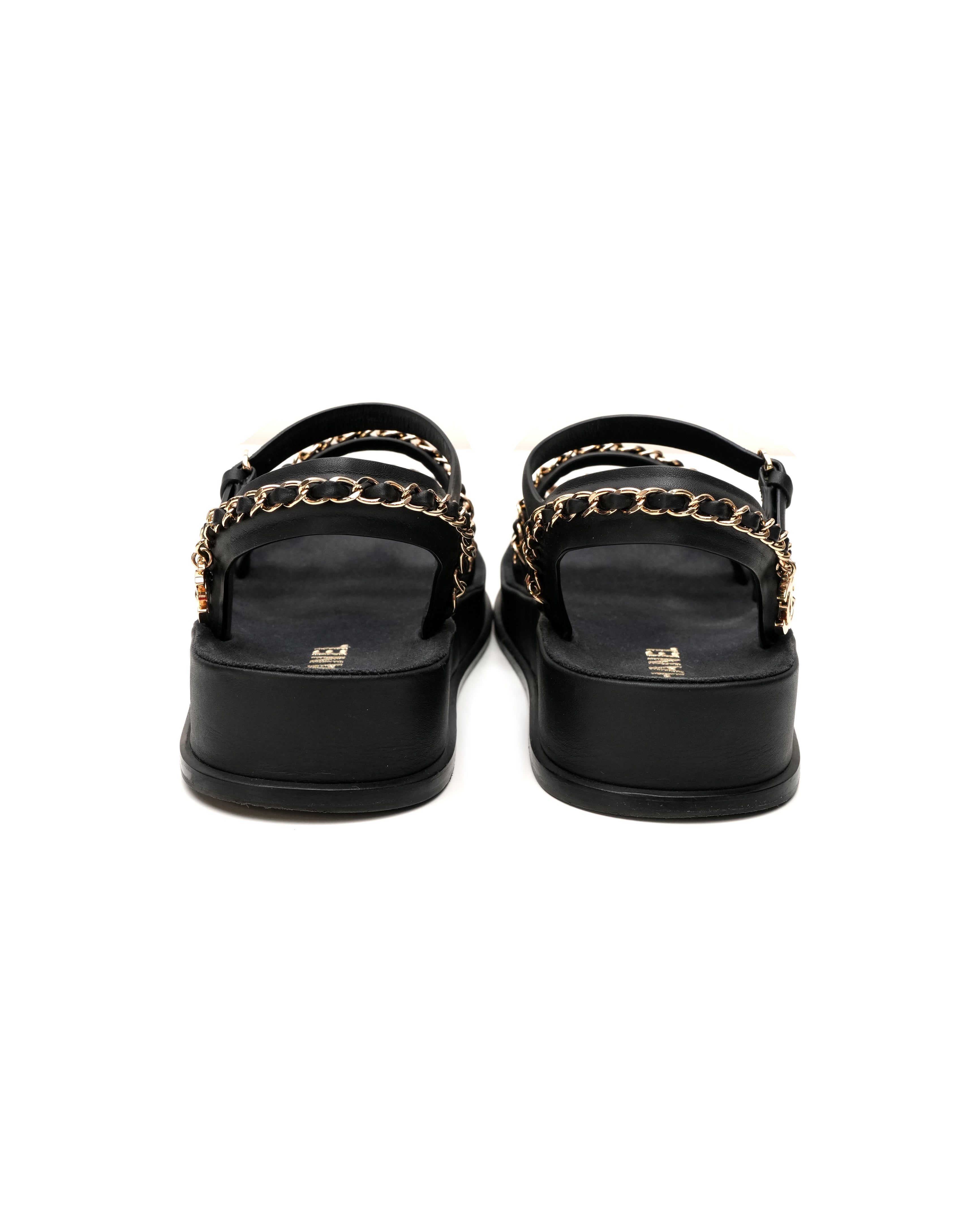 COCO LOGO SANDALS BLACK W/ CHAIN SIZE 37C (THICK BOTTOM)