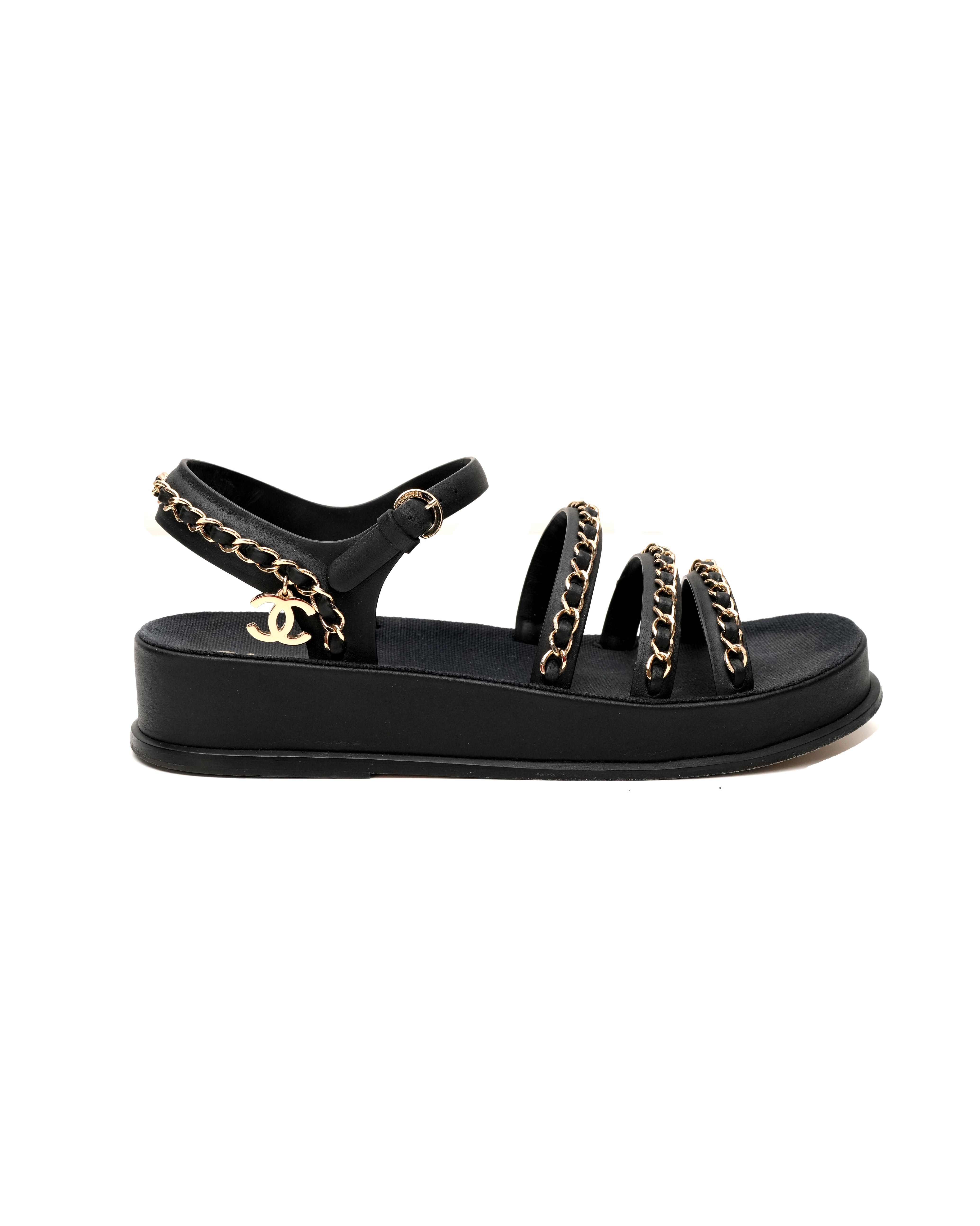 COCO LOGO SANDALS BLACK W/ CHAIN SIZE 37C (THICK BOTTOM)