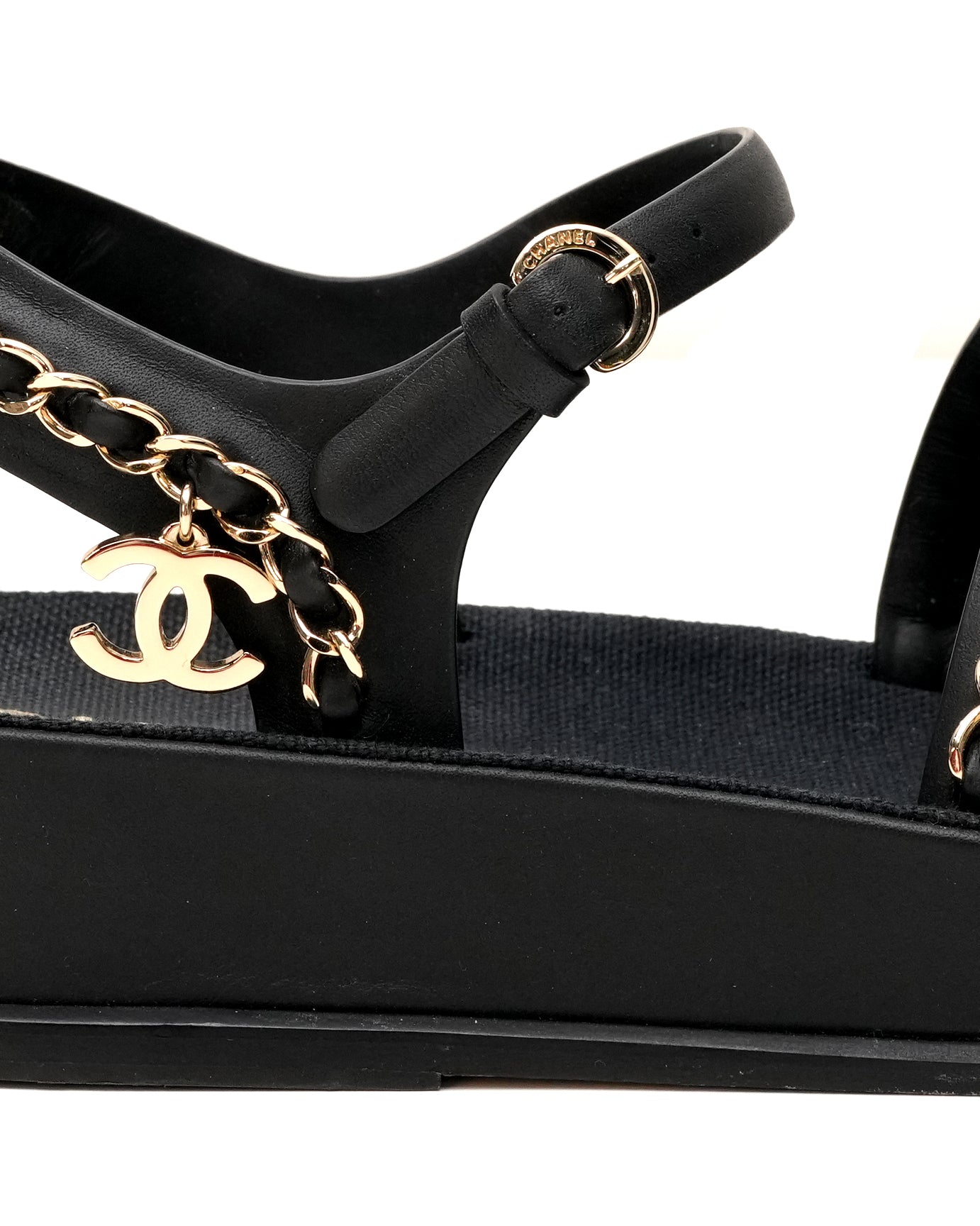 COCO LOGO SANDALS BLACK W/ CHAIN SIZE 37C (THICK BOTTOM)