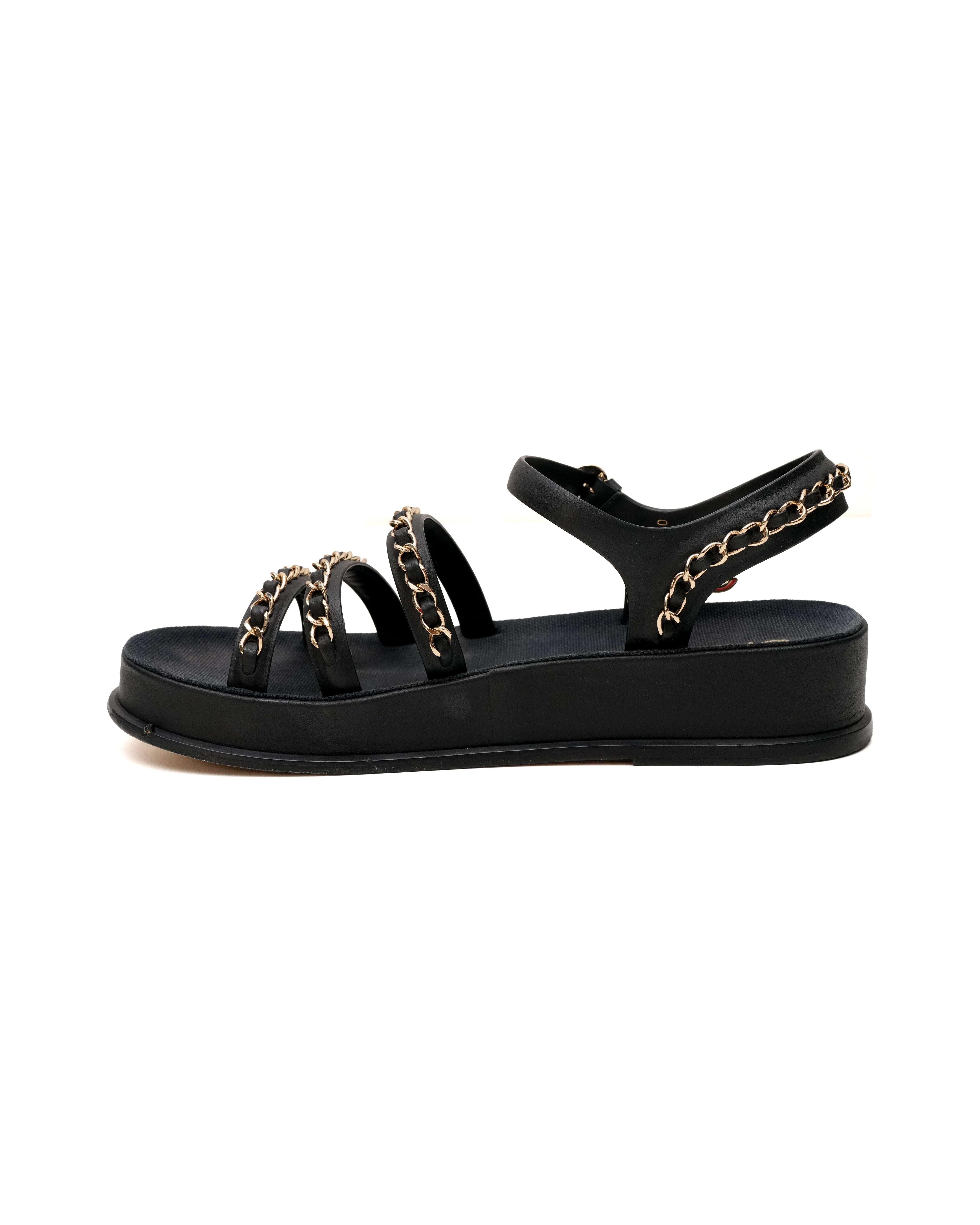 COCO LOGO SANDALS BLACK W/ CHAIN SIZE 37C (THICK BOTTOM)