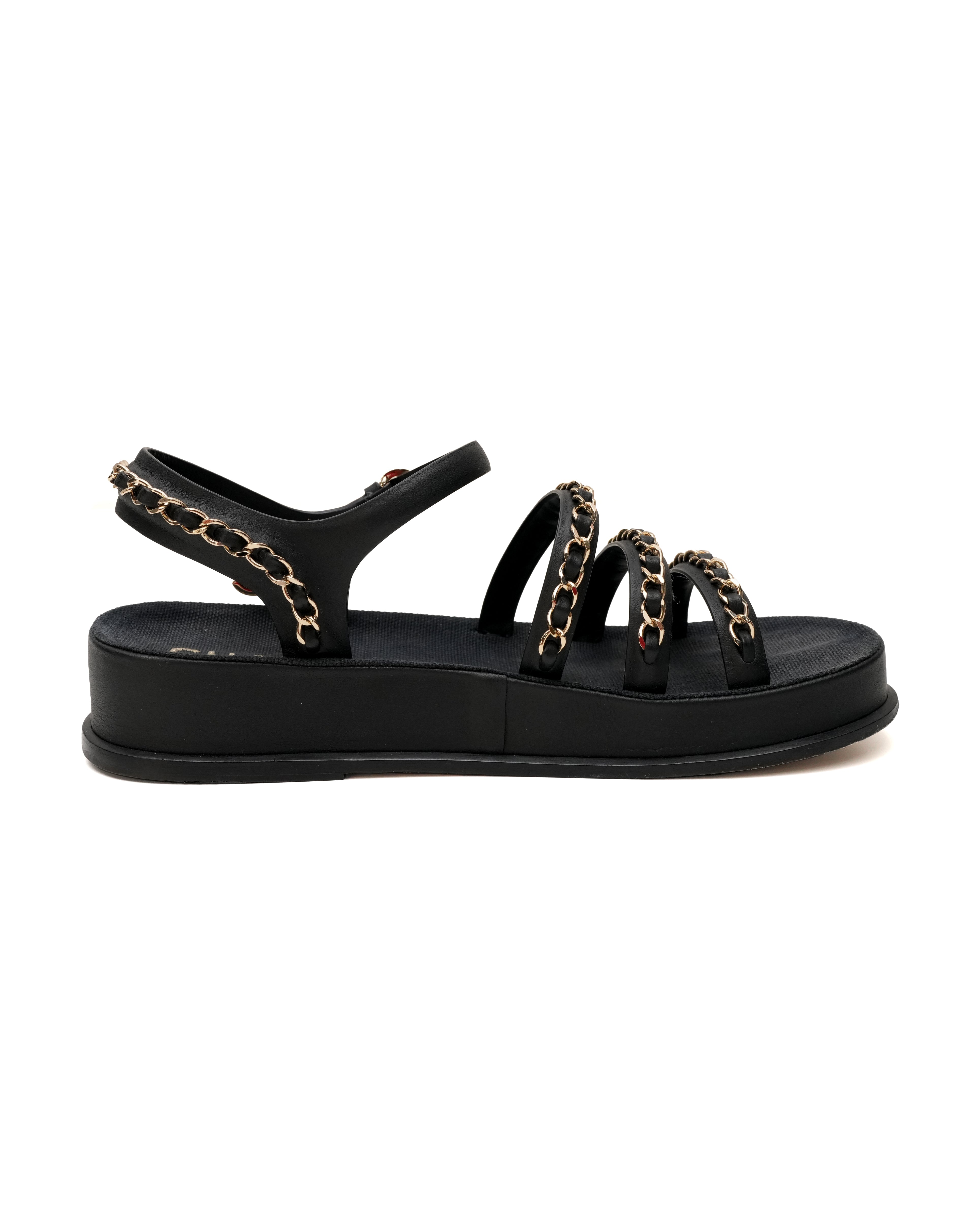 COCO LOGO SANDALS BLACK W/ CHAIN SIZE 37C (THICK BOTTOM)