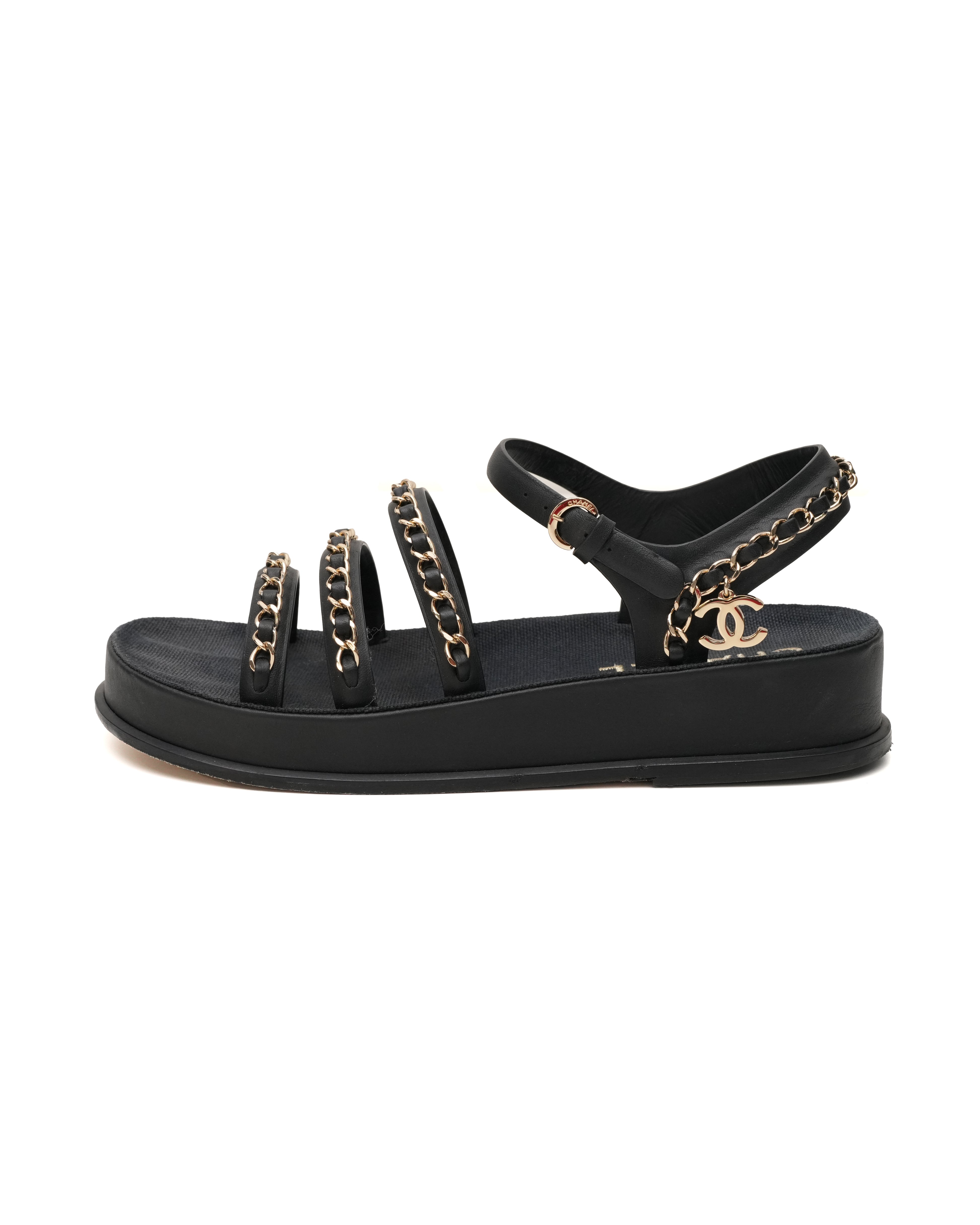 COCO LOGO SANDALS BLACK W/ CHAIN SIZE 37C (THICK BOTTOM)