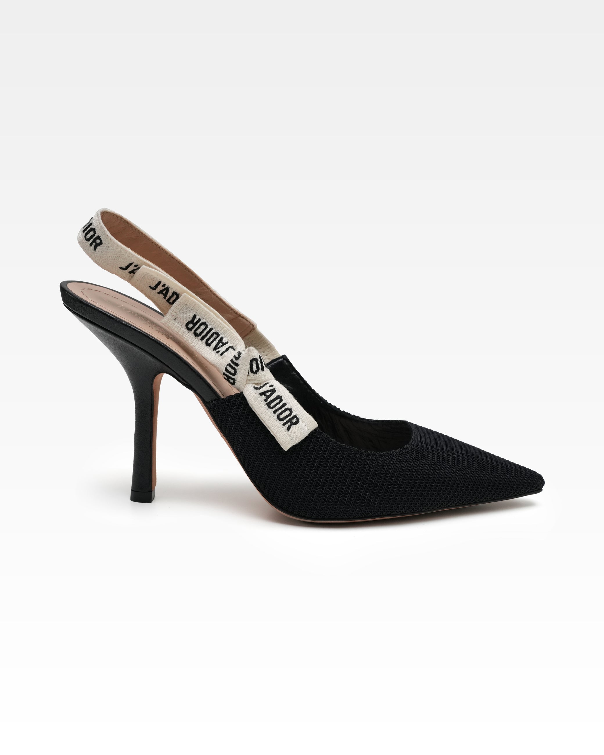 J'ADIOR LEATHER X FABRIC STRAP PUMPS LADIES BLACK SLINGBACK