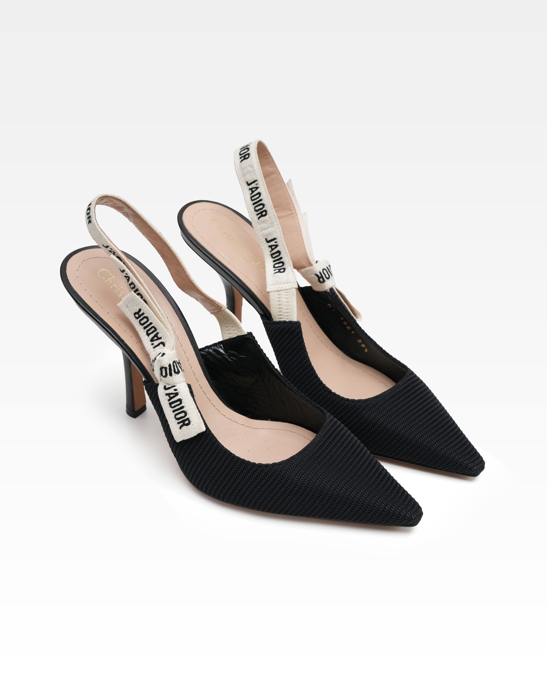 J'ADIOR LEATHER X FABRIC STRAP PUMPS LADIES BLACK SLINGBACK