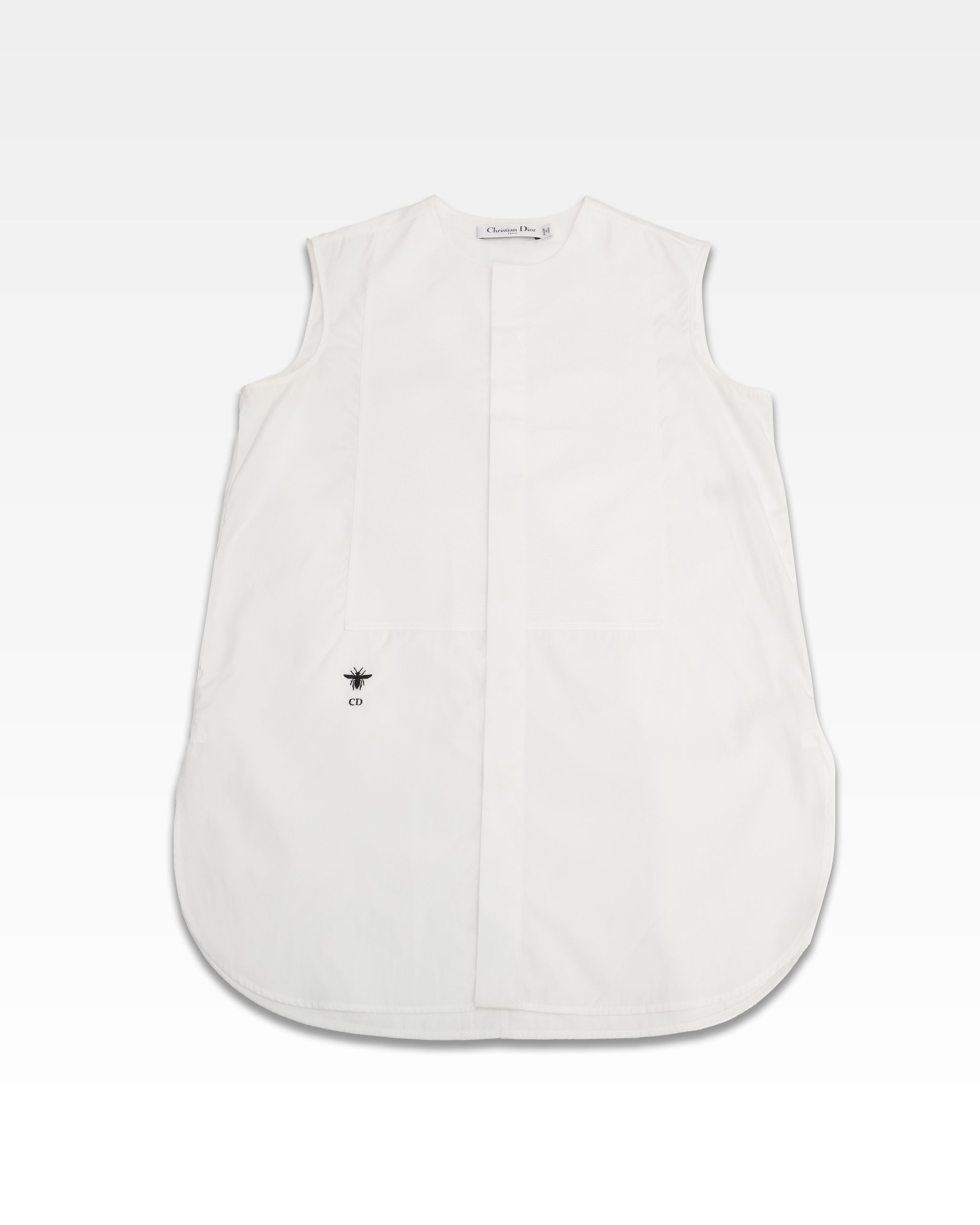CHRISTIAN DIOR COTTON SLEEVELESS DRESS WHITE WITH BEE