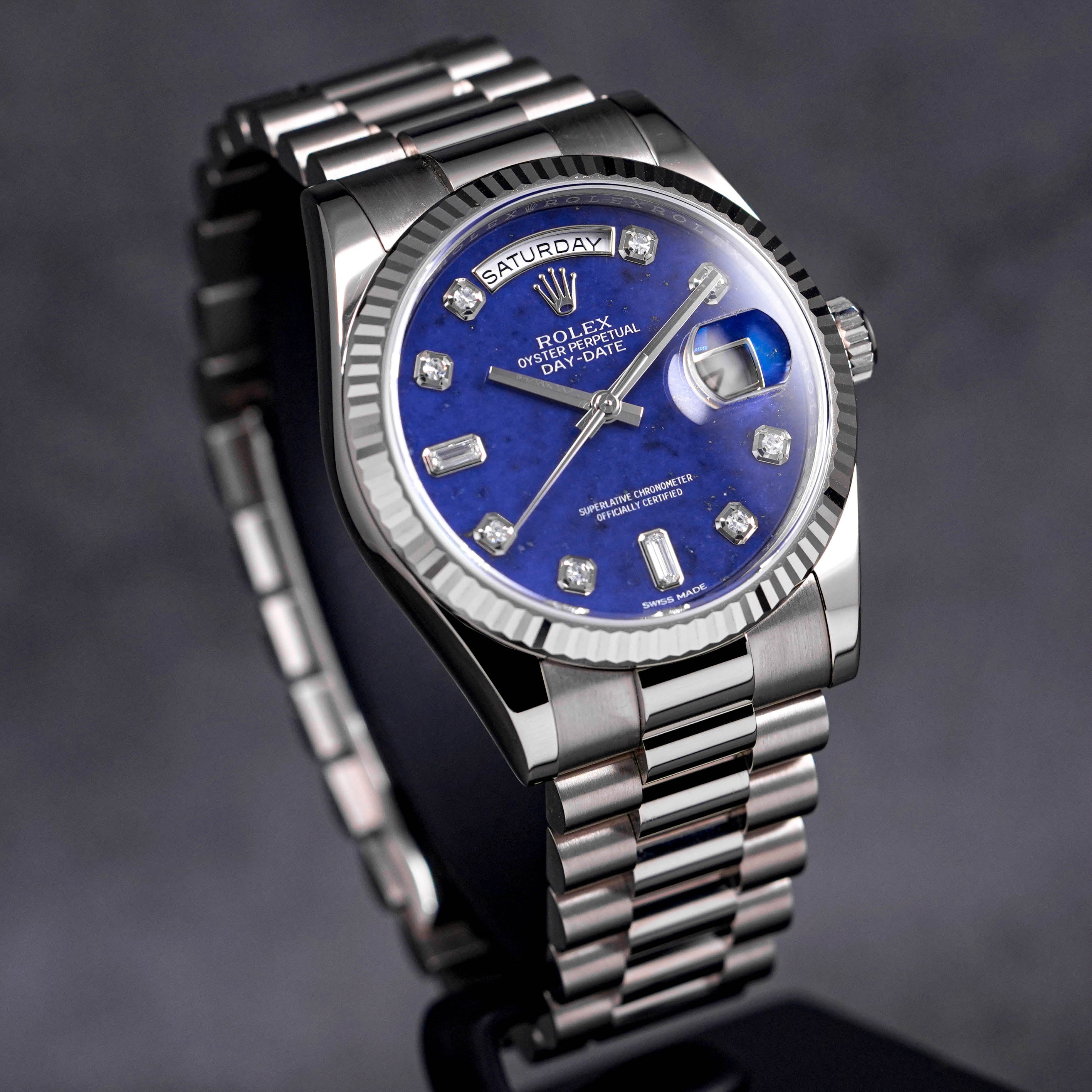 DAYDATE 36MM WHITEGOLD 'LAPIS LAZULI' DIAMOND BAGUETTE DIAL (2019)