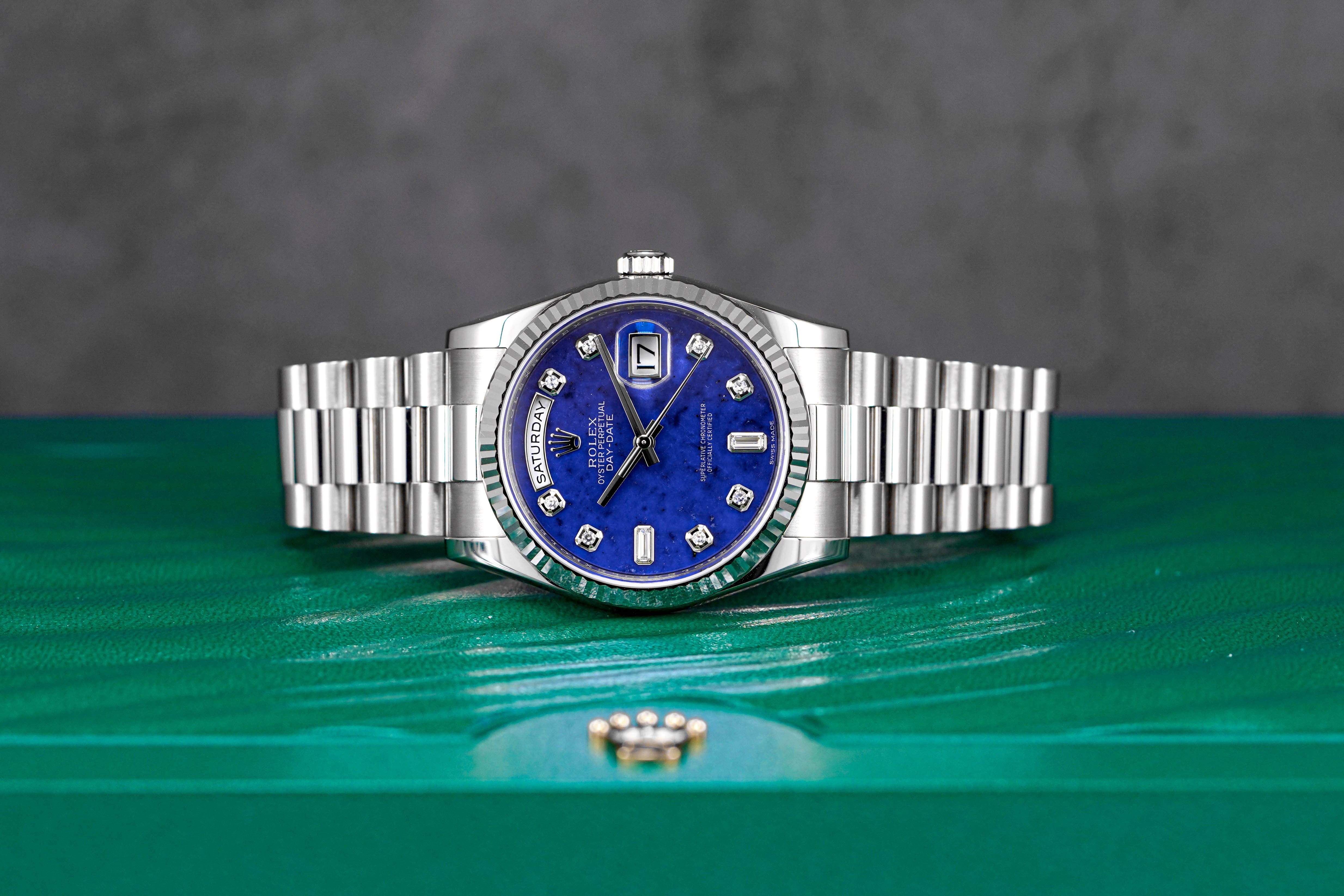 DAYDATE 36MM WHITEGOLD 'LAPIS LAZULI' DIAMOND BAGUETTE DIAL (2019)