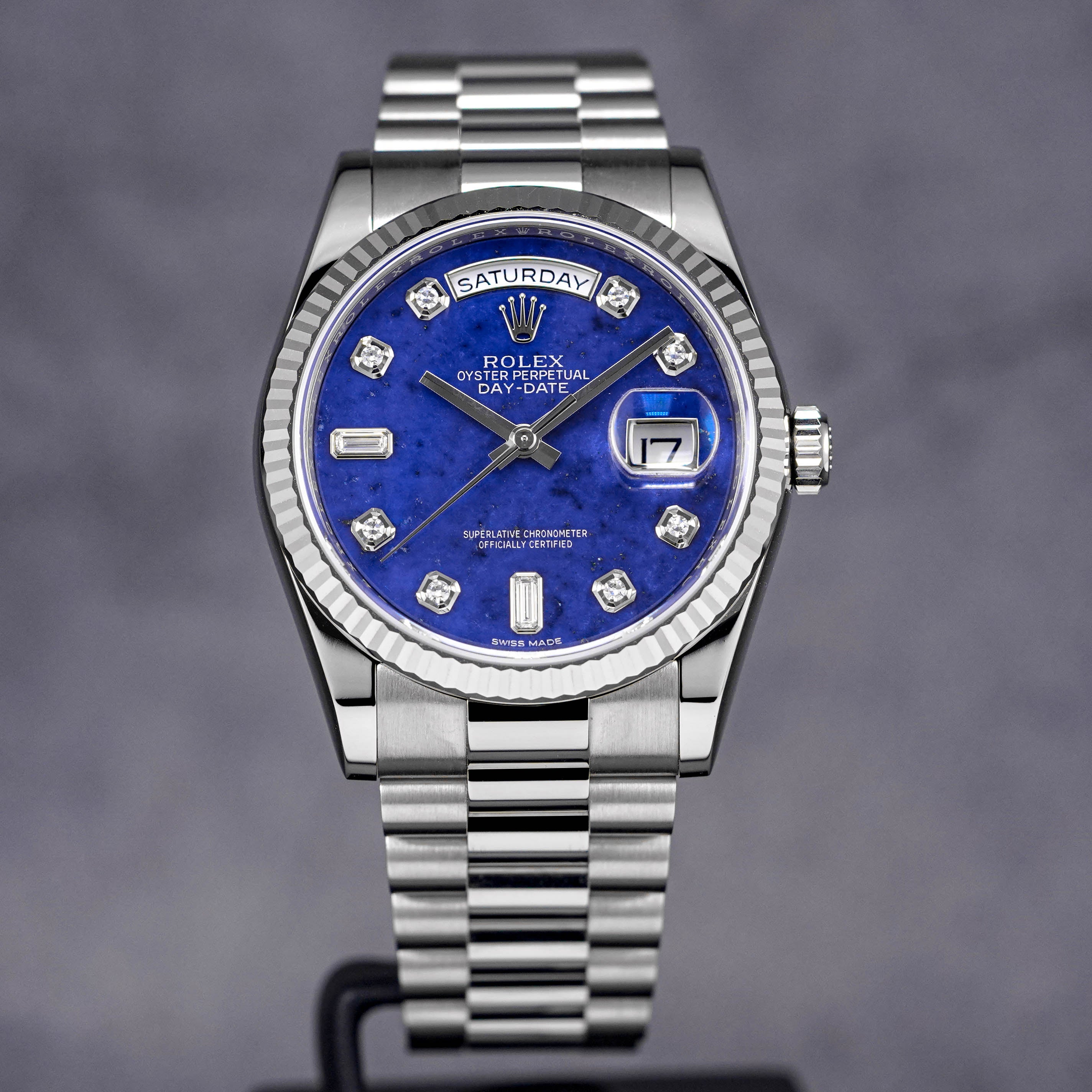 DAYDATE 36MM WHITEGOLD 'LAPIS LAZULI' DIAMOND BAGUETTE DIAL (2019)