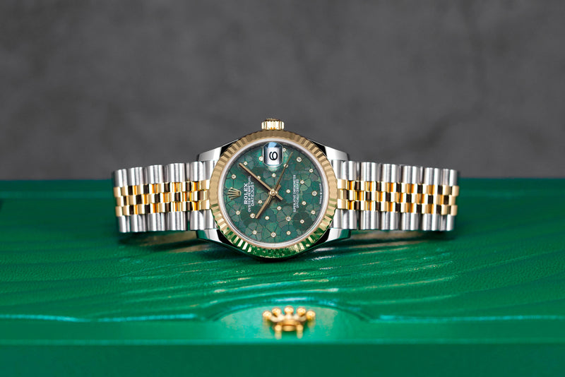 DATEJUST 31MM TWOTONE YELLOWGOLD GREEN FLORAL DIAL (2023)