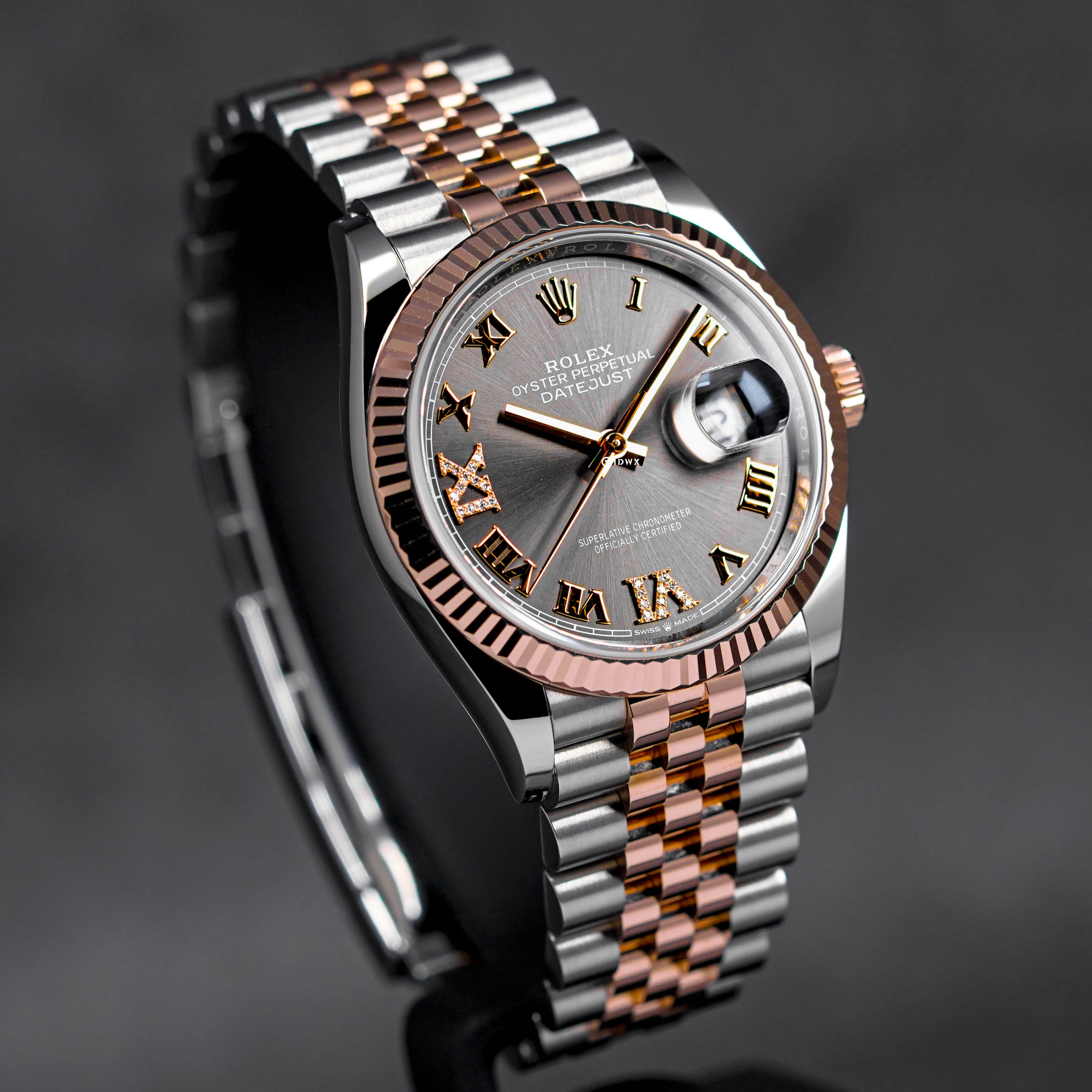 DATEJUST 36MM TWOTONE ROSEGOLD RHODIUM ROMAN DIAL DIAMOND ON 6 9 (2019)