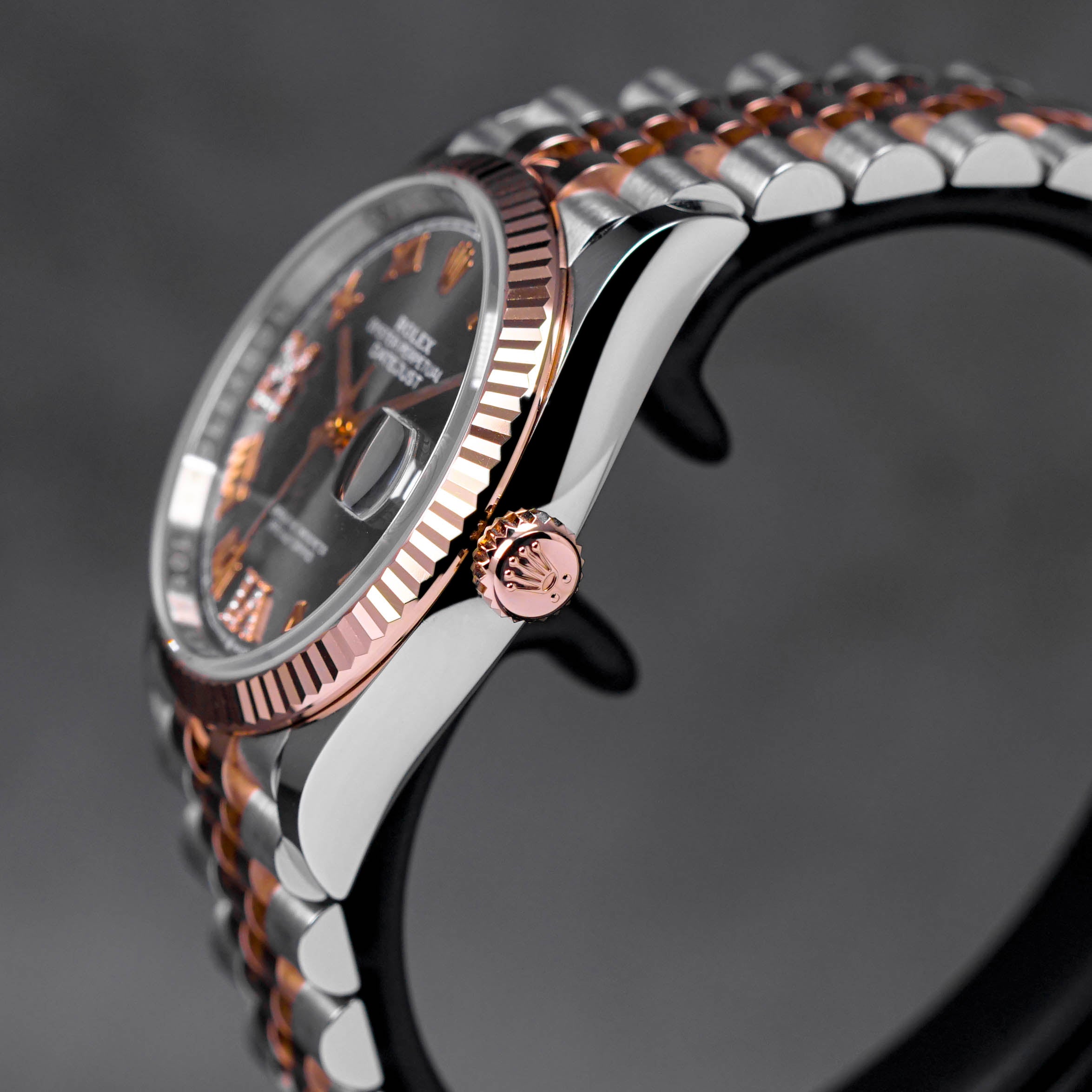 DATEJUST 36MM TWOTONE ROSEGOLD RHODIUM ROMAN DIAL DIAMOND ON 6 9 (2019)