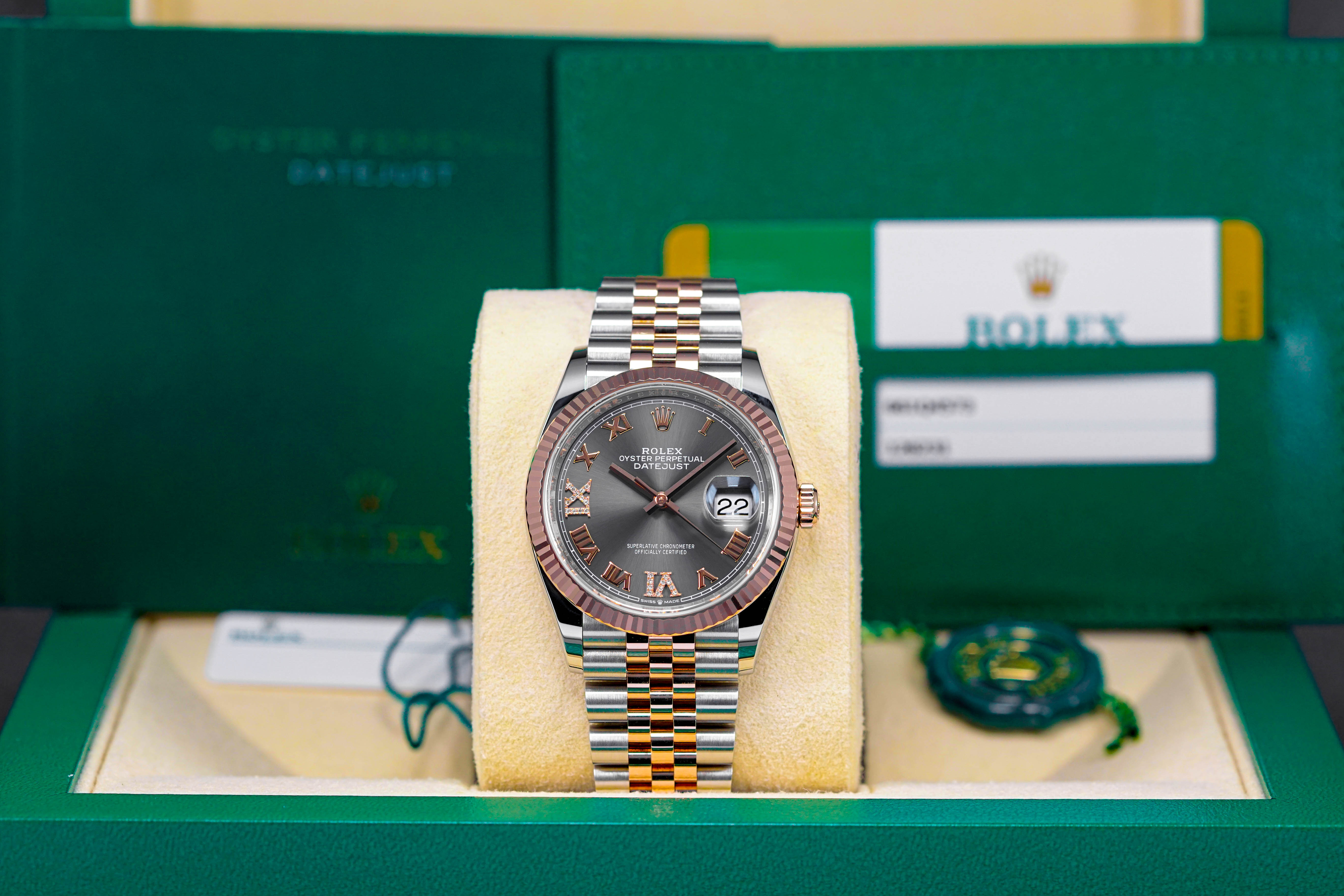 DATEJUST 36MM TWOTONE ROSEGOLD RHODIUM ROMAN DIAL DIAMOND ON 6 9 (2019)