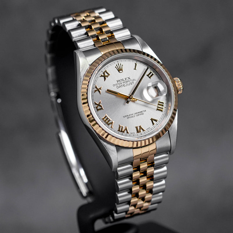 DATEJUST 36MM TWOTONE YELLOWGOLD SILVER ROMAN DIAL (2002)