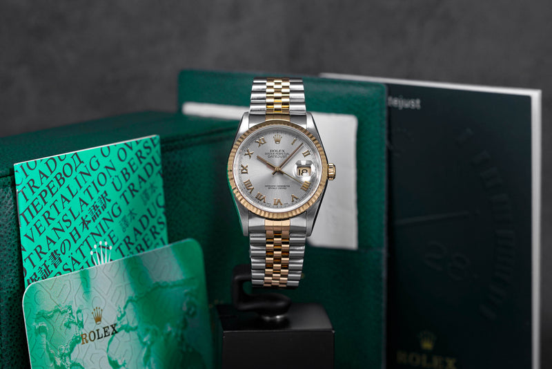 DATEJUST 36MM TWOTONE YELLOWGOLD SILVER ROMAN DIAL (2002)