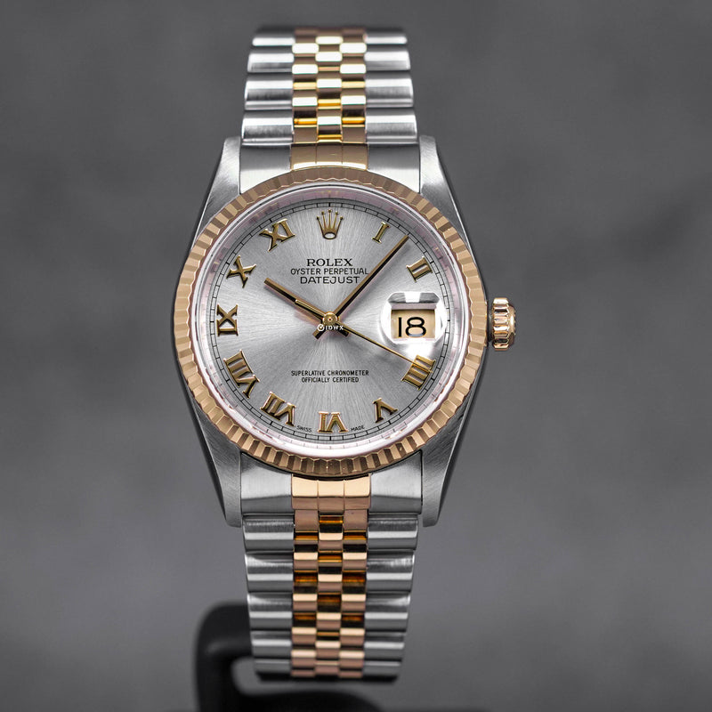 DATEJUST 36MM TWOTONE YELLOWGOLD SILVER ROMAN DIAL (2002)