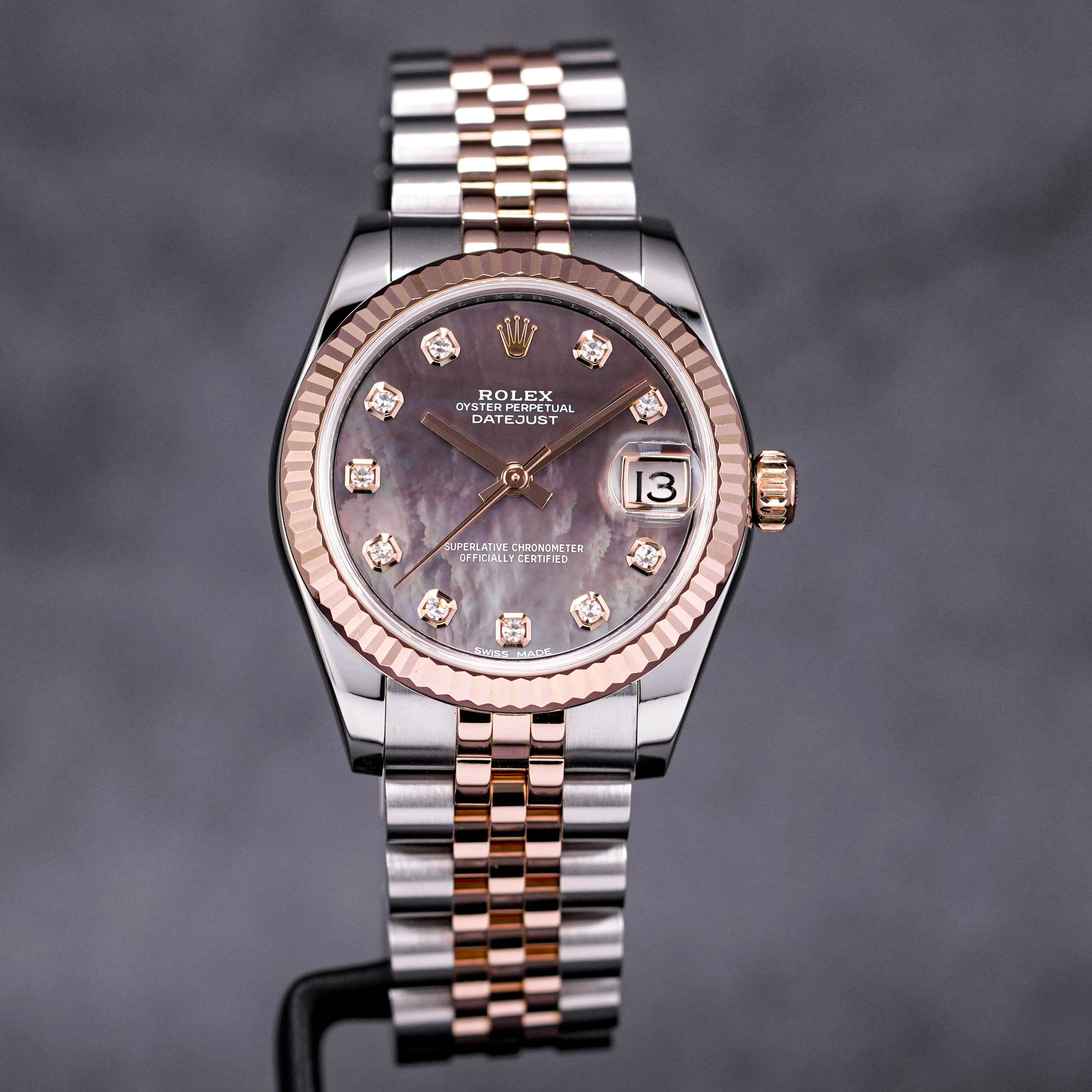 DATEJUST 31MM TWOTONE ROSEGOLD BLACK MOP DIAMOND DIAL (2017)