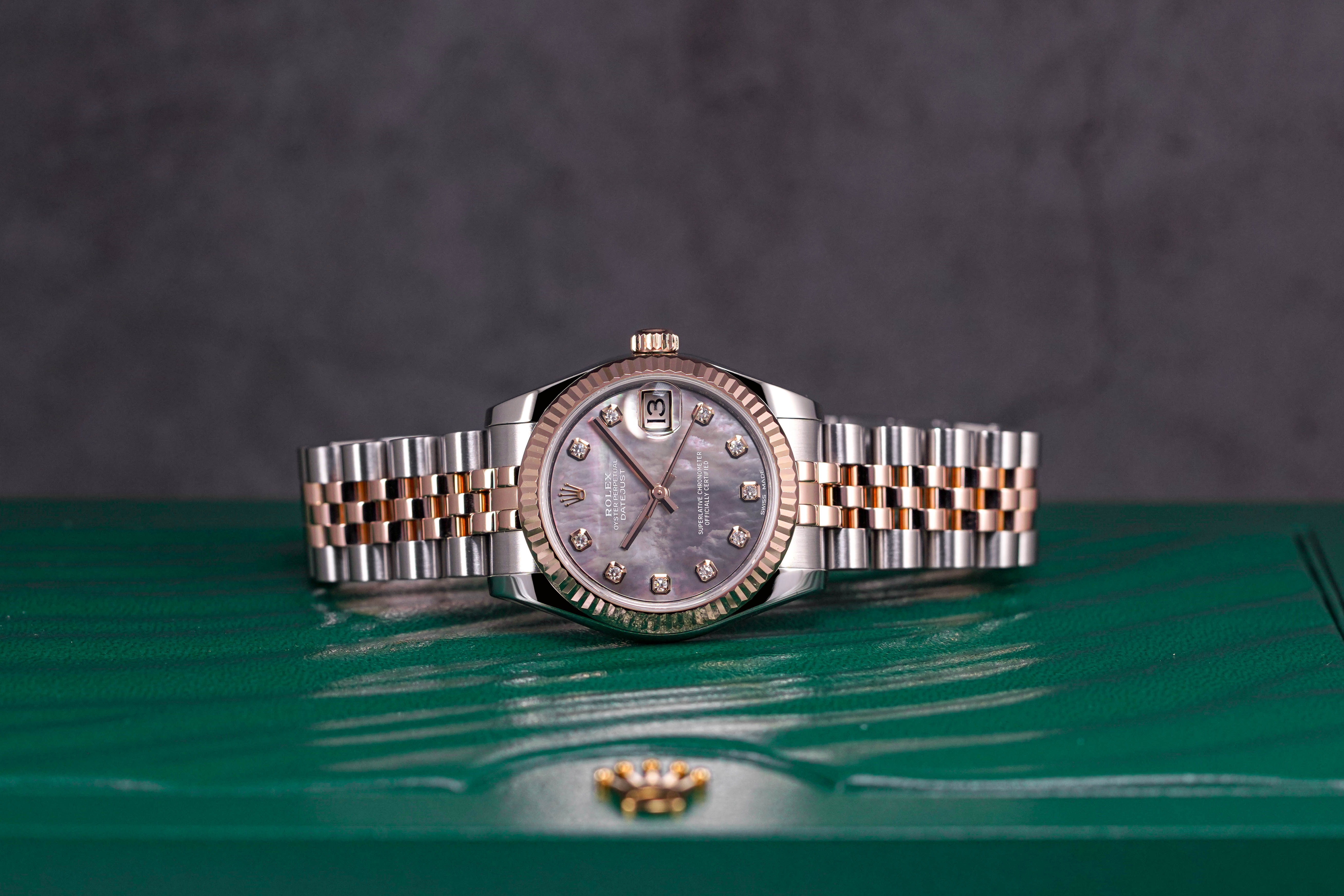 DATEJUST 31MM TWOTONE ROSEGOLD BLACK MOP DIAMOND DIAL (2017)