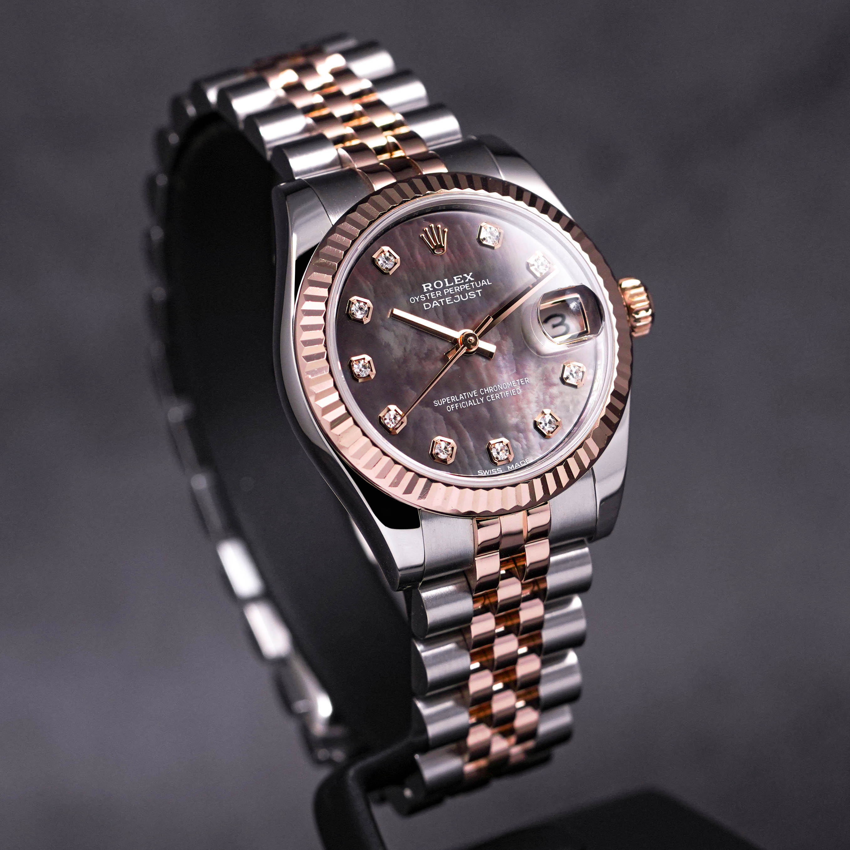 DATEJUST 31MM TWOTONE ROSEGOLD BLACK MOP DIAMOND DIAL (2017)