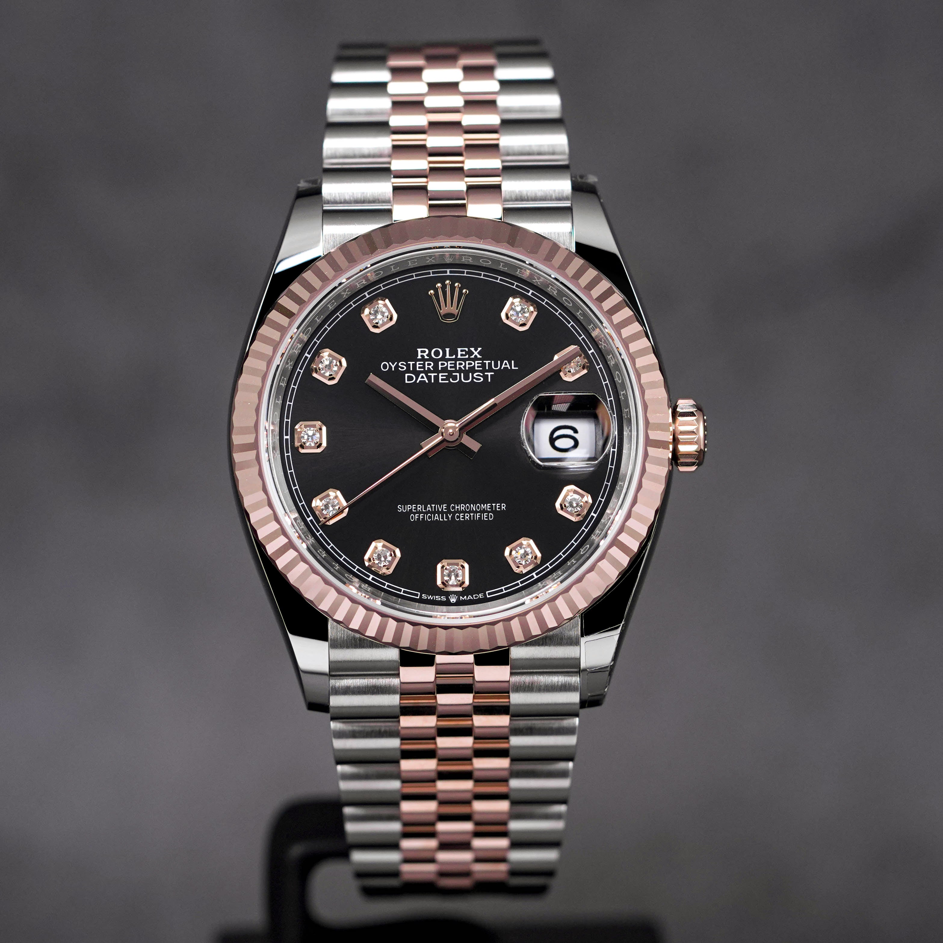 ROLEX DATEJUST 36MM TWOTONE ROSEGOLD BLACK DIAMOND DIAL (2023) IDWX