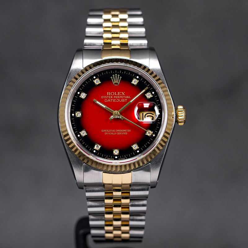 ROLEX DATEJUST 36MM TWOTONE YELLOWGOLD RED OMBRE DIAMOND DIAL